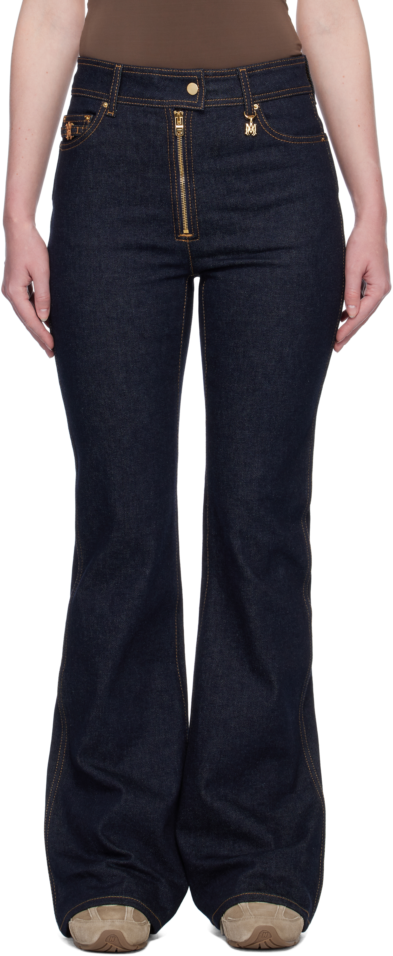 AMIRI NAVY ZIP UP FLARE JEANS