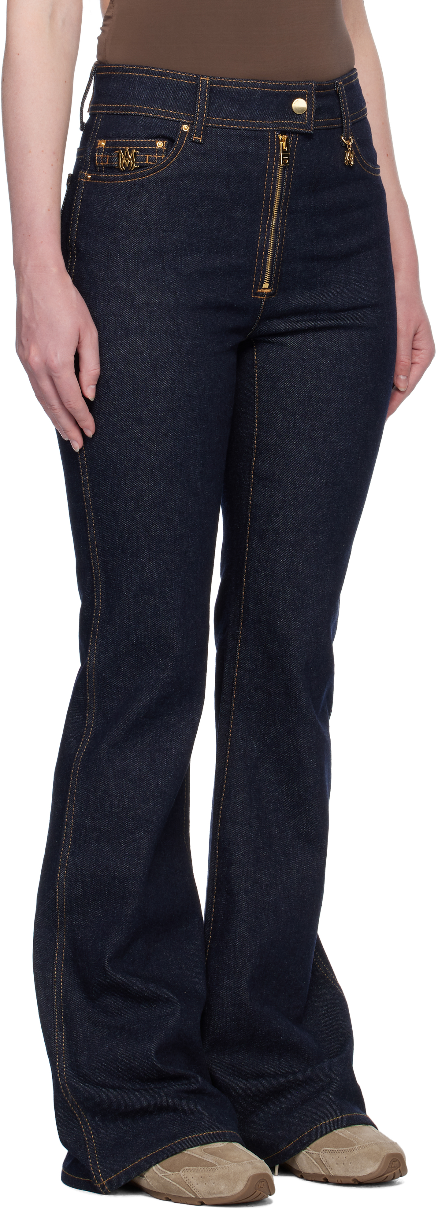 AMIRI NAVY ZIP UP FLARE JEANS