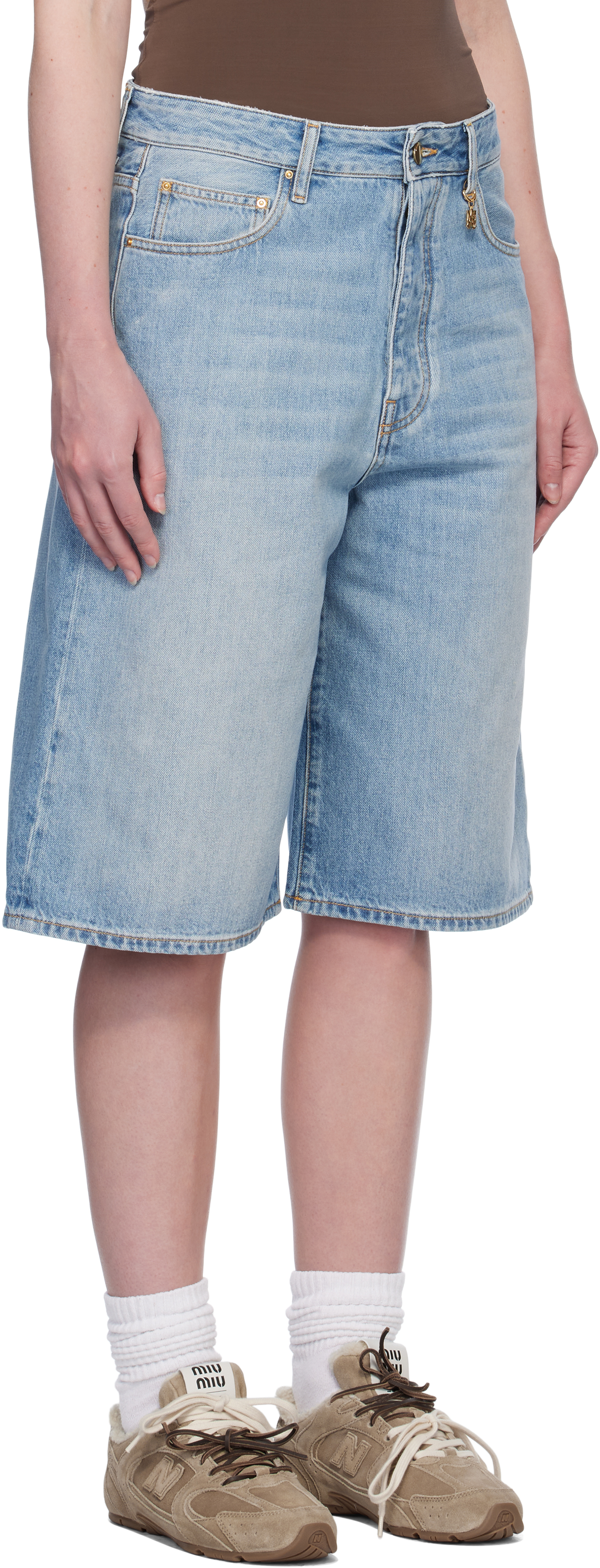 Shop Amiri Blue Faded Denim Shorts