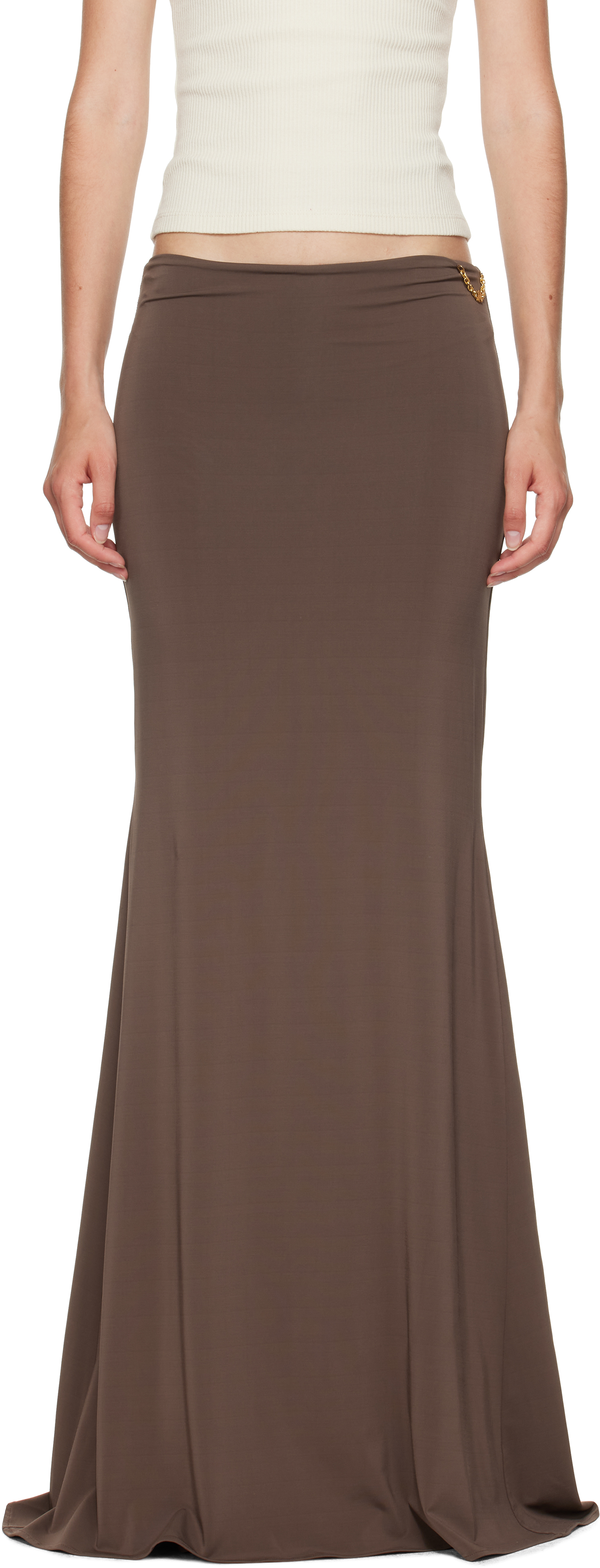 Brown Logo Chain Maxi Skirt
