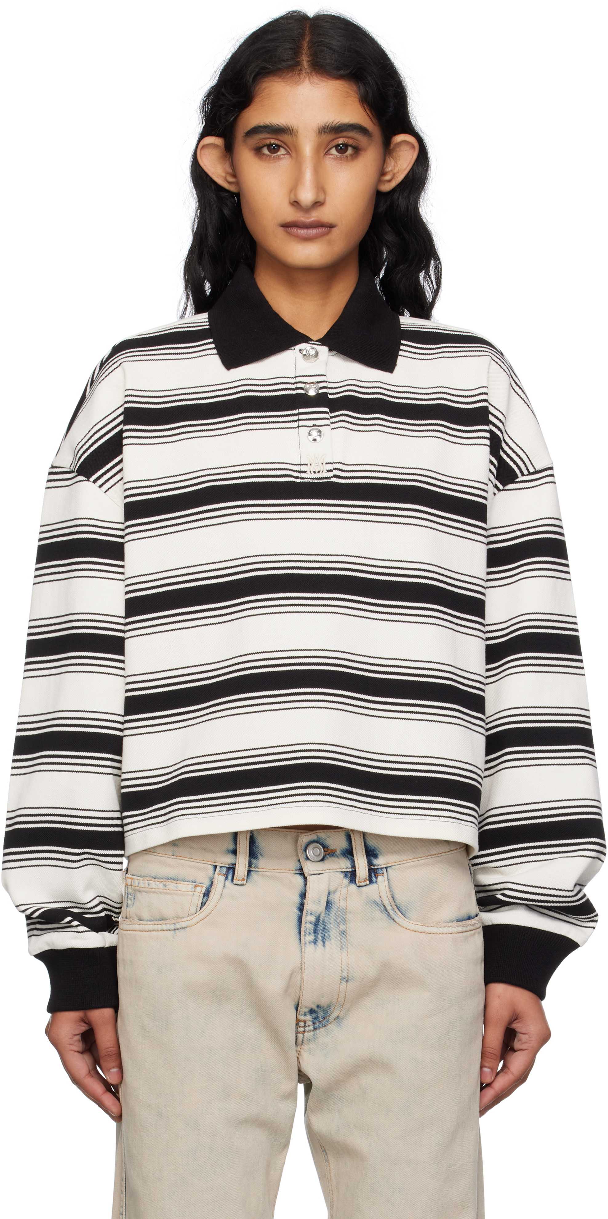 White MA Stripe Oversized Polo