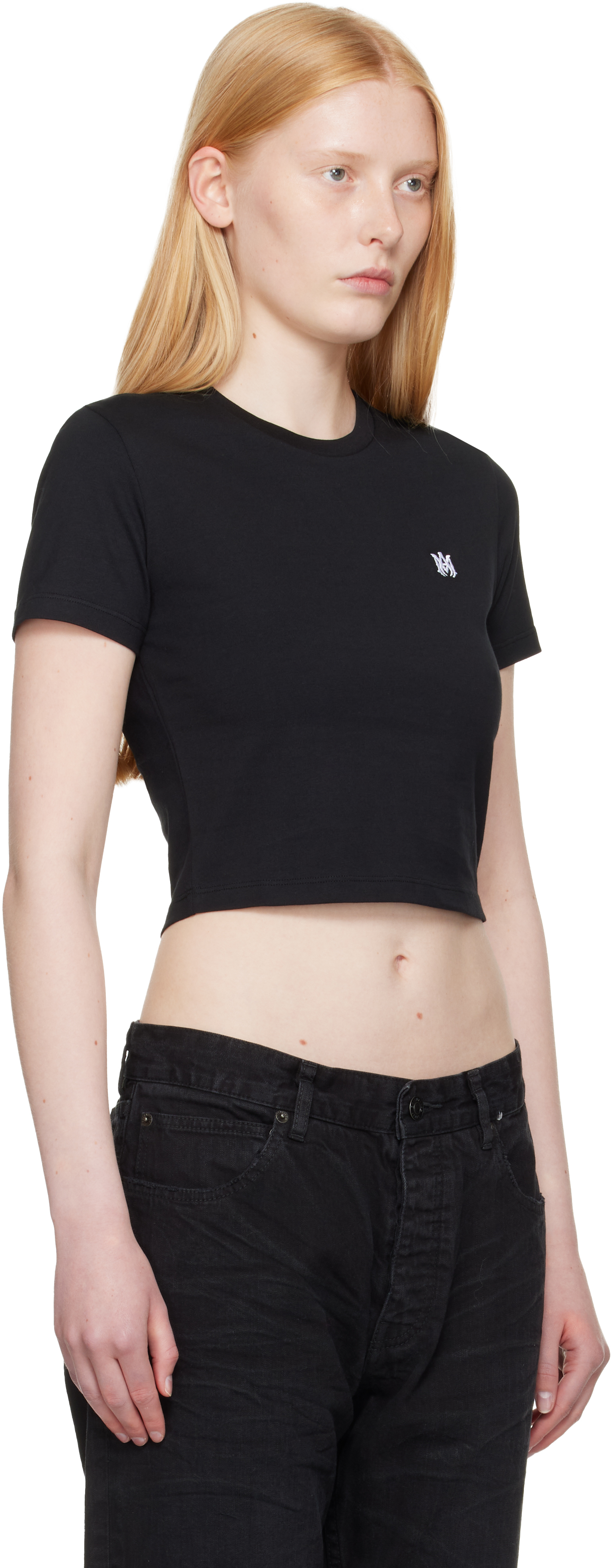 Amiri Ma Embroidered Cropped T In Black