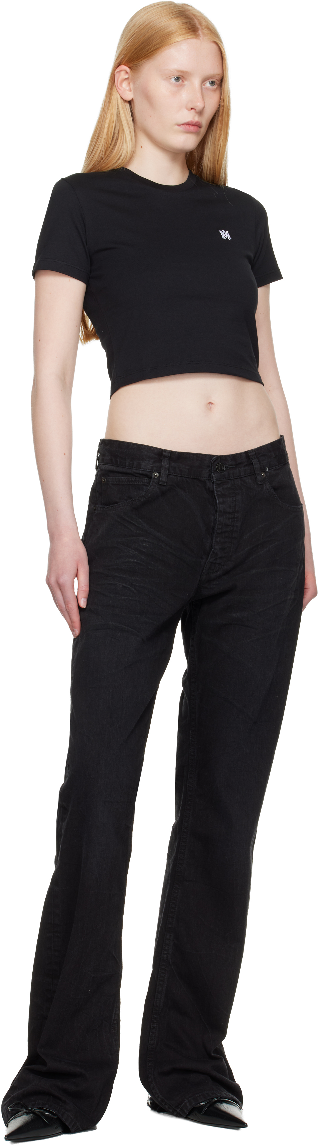 Amiri Ma Embroidered Cropped T In Black