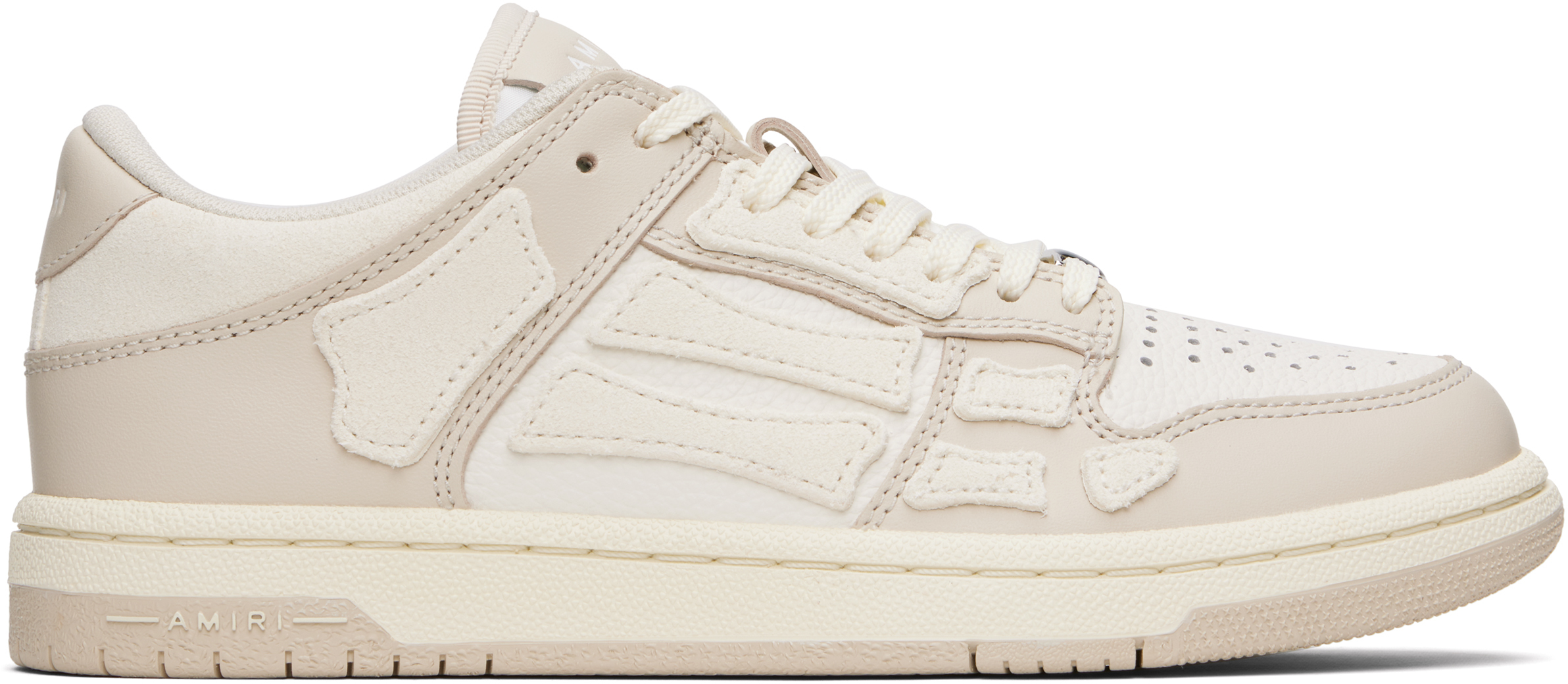 Beige & White Skel-Top Low Sneakers