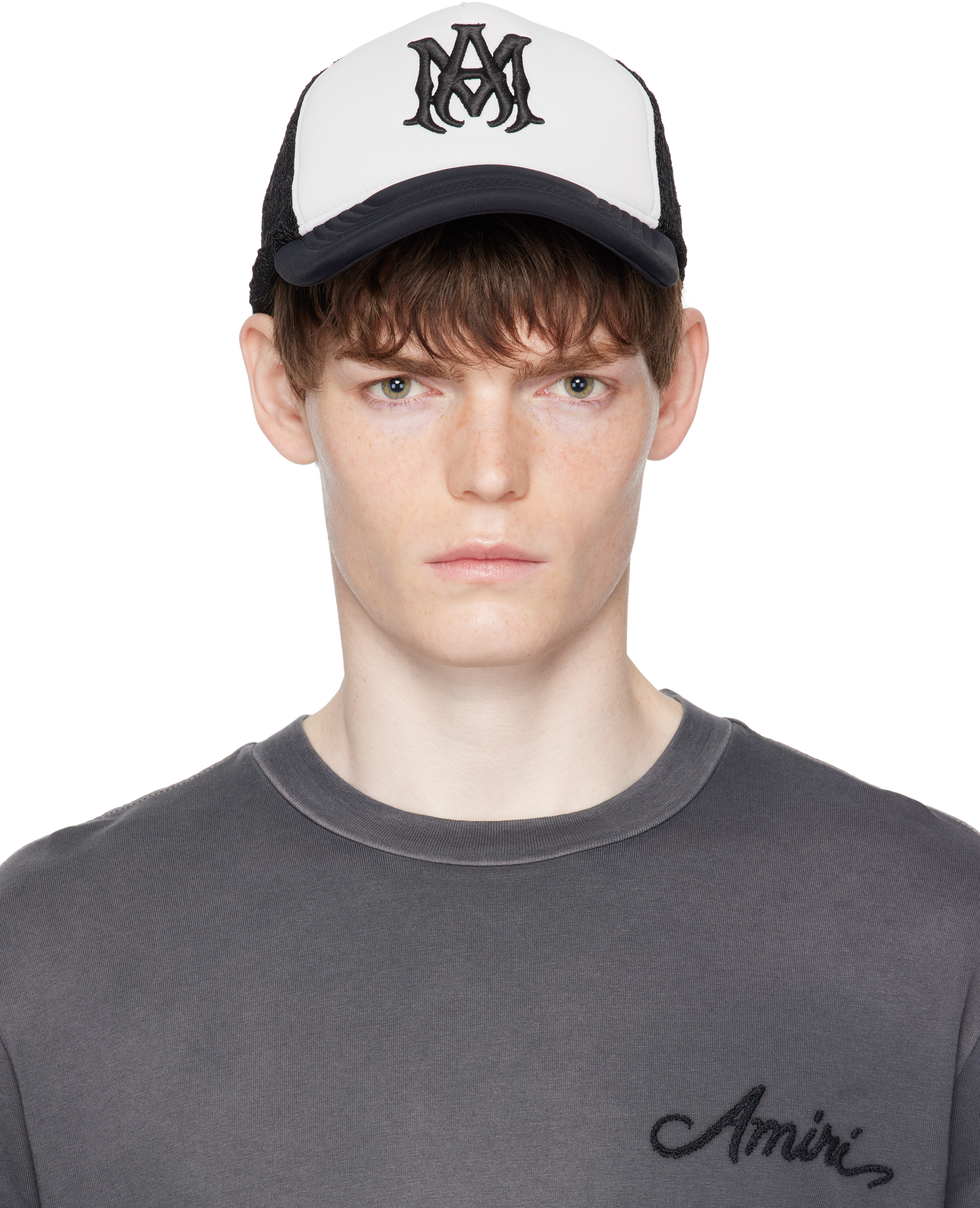 【AMIRI】男性 TWO TONE MA TRUCKER HAT キャップ AMHATR1002 AMIRI: Black MA Two Tone Trucker Cap | SSENSE