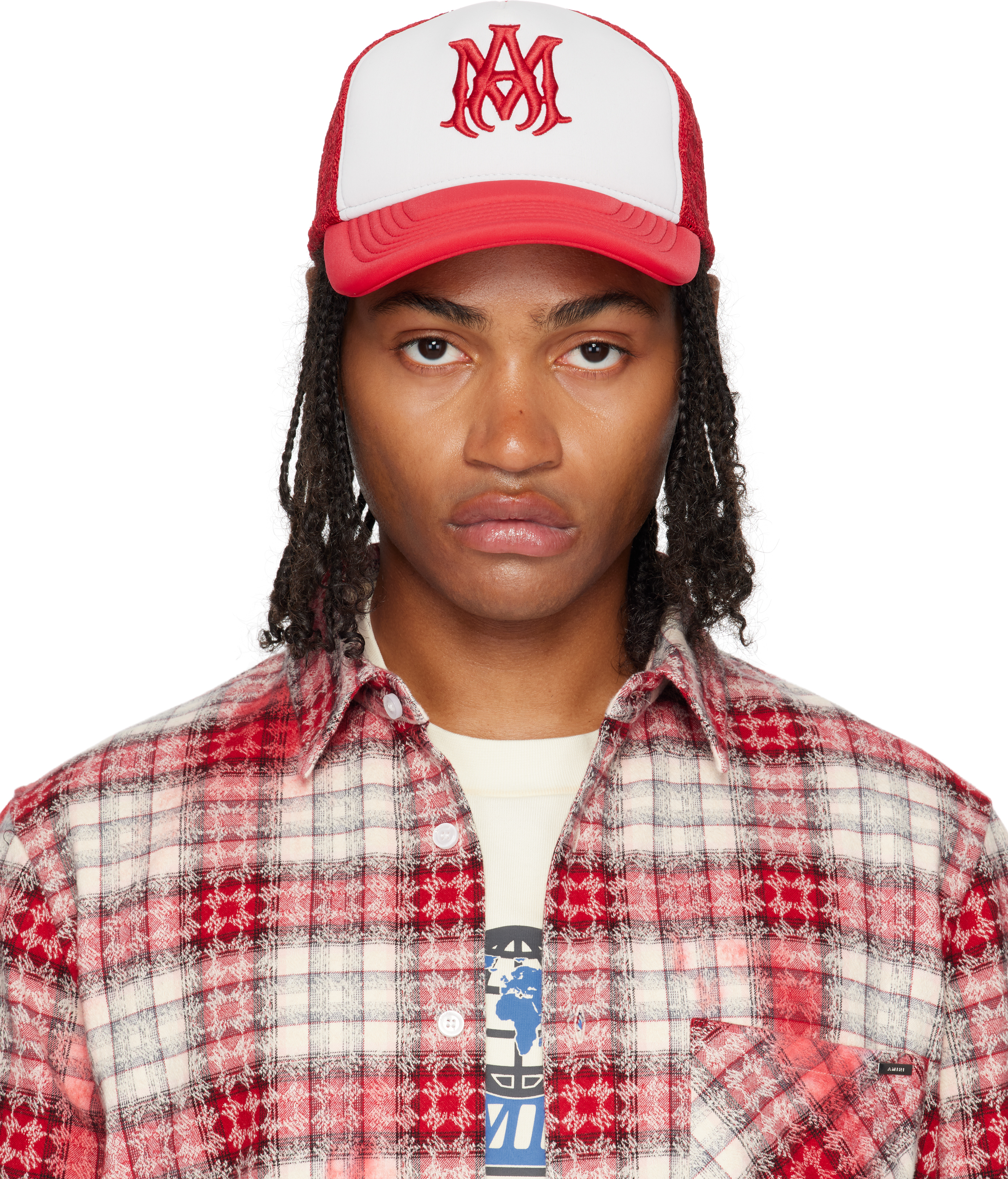 AMIRI: Red MA Two Tone Trucker Cap | SSENSE