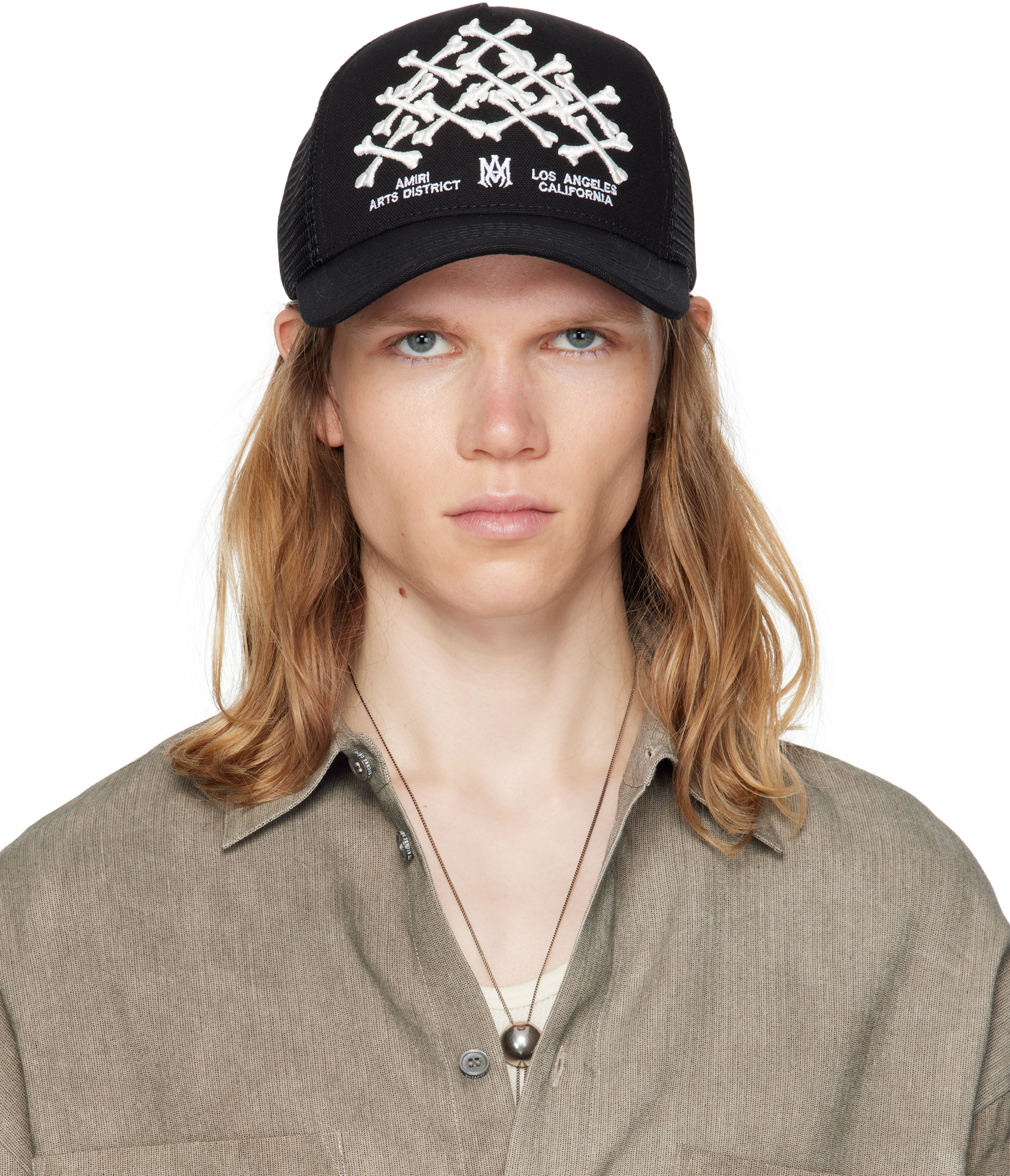 Amiri Black Bones Stacked Trucker Cap In Black