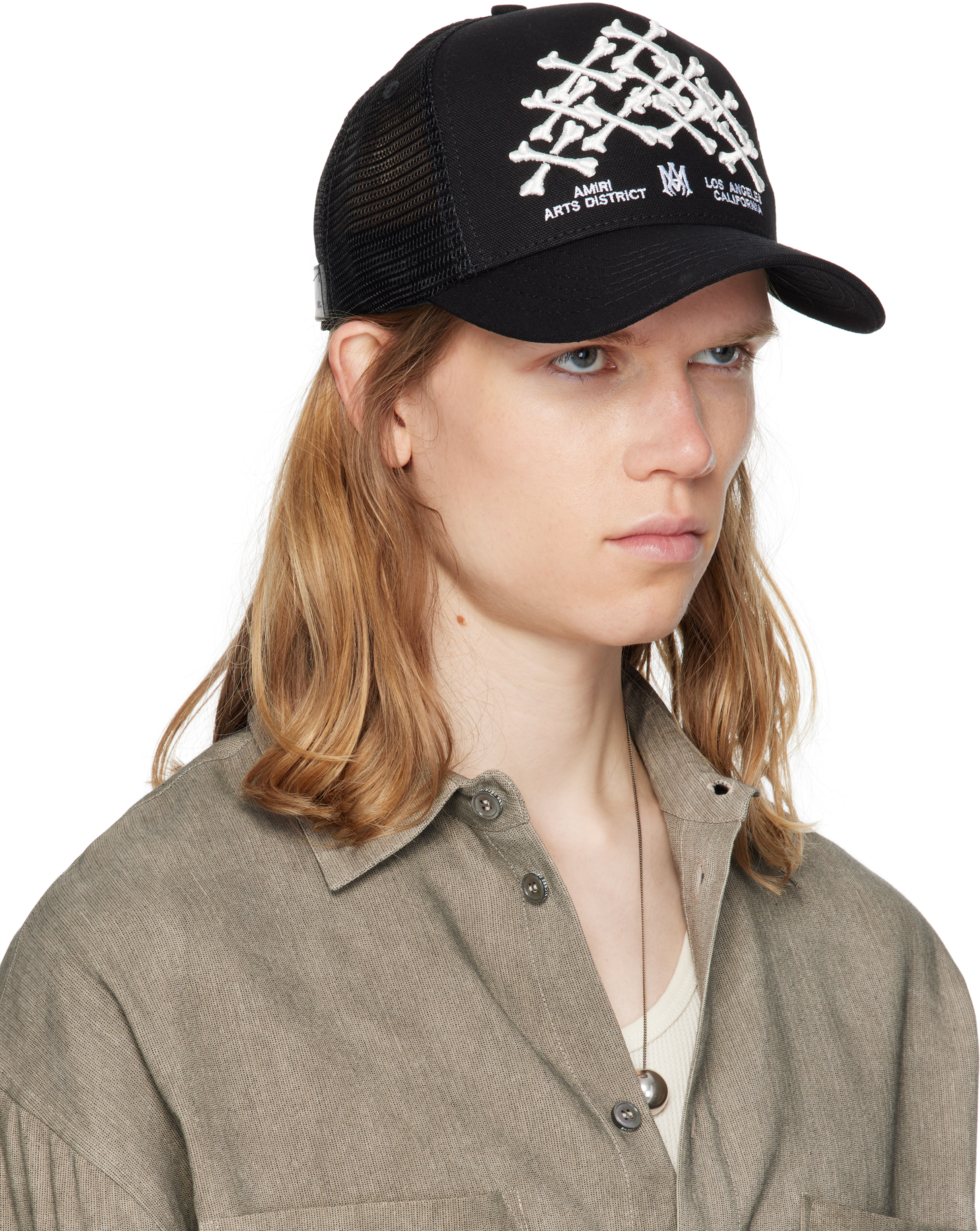 Amiri Black Bones Stacked Trucker Cap In Black