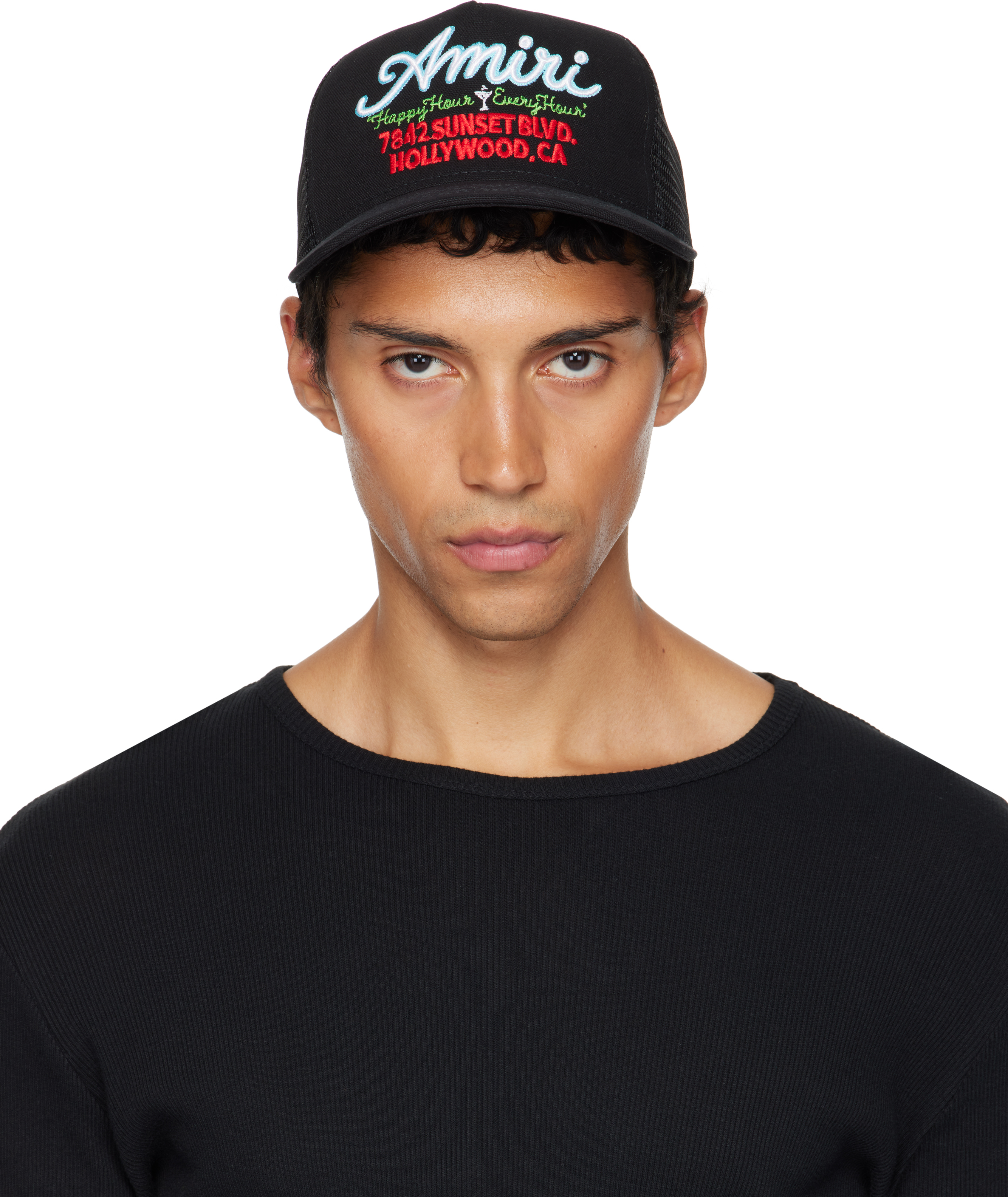 AMIRI ブラック トラッカーキャップ AMIRI: ブラック 'AMIRI' Neon Lights トラッカーキャップ