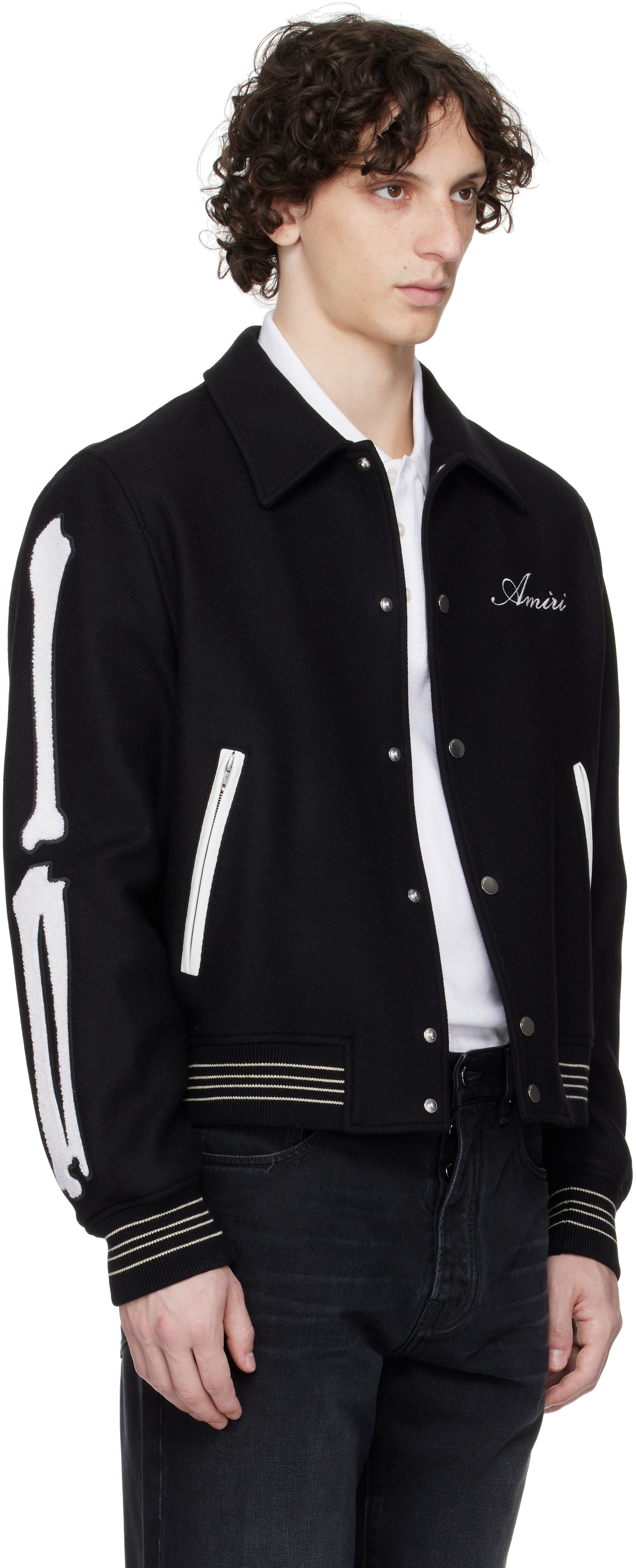 Amiri Twill Wool Bones Bomber Jacket With Patches
