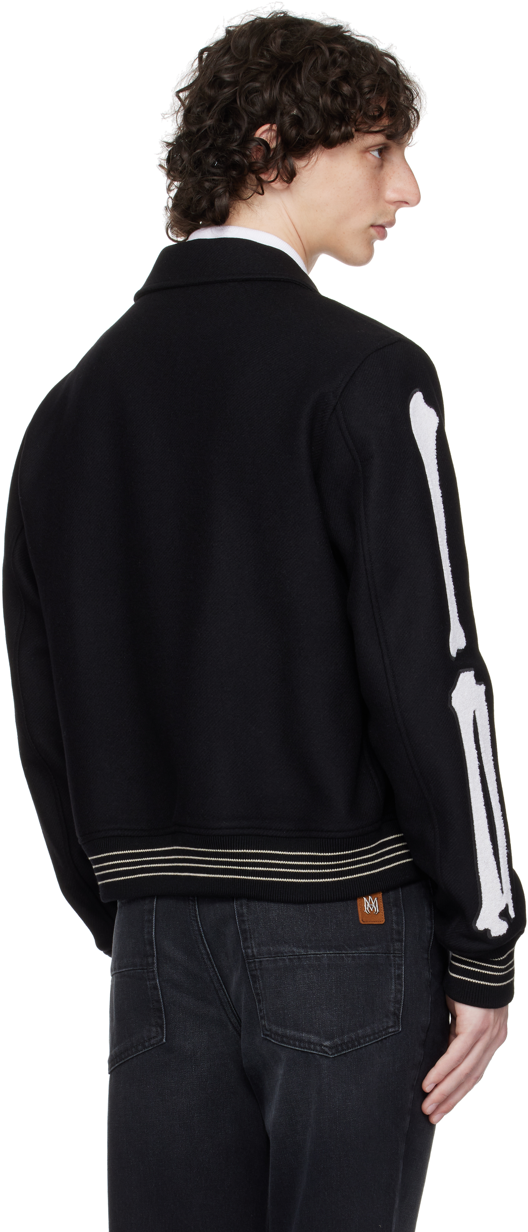 Amiri Twill Wool Bones Bomber Jacket With Patches