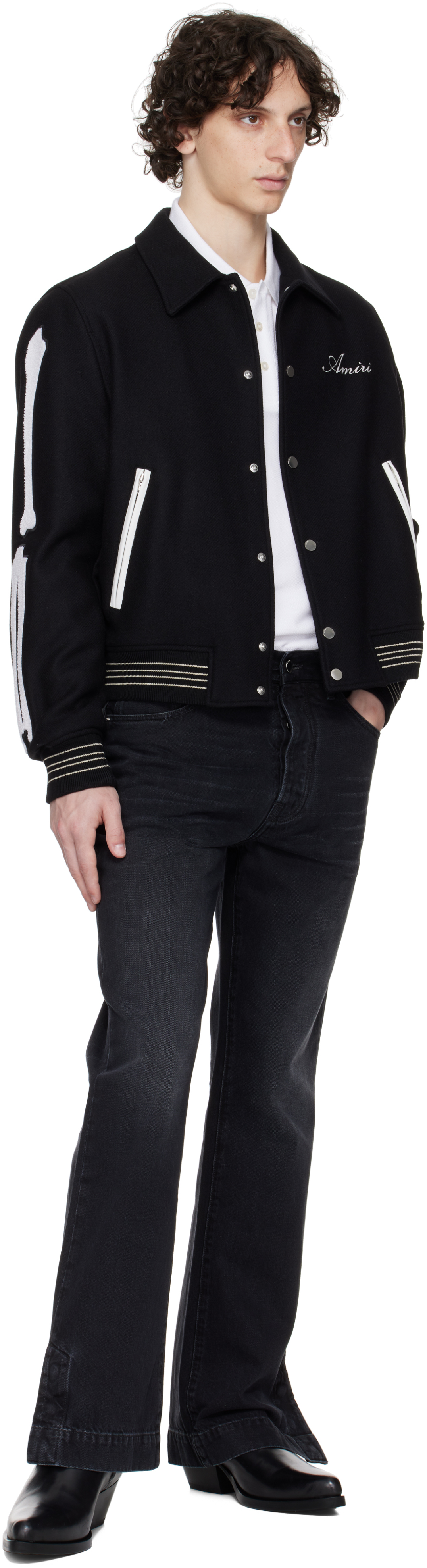 Amiri Twill Wool Bones Bomber Jacket With Patches