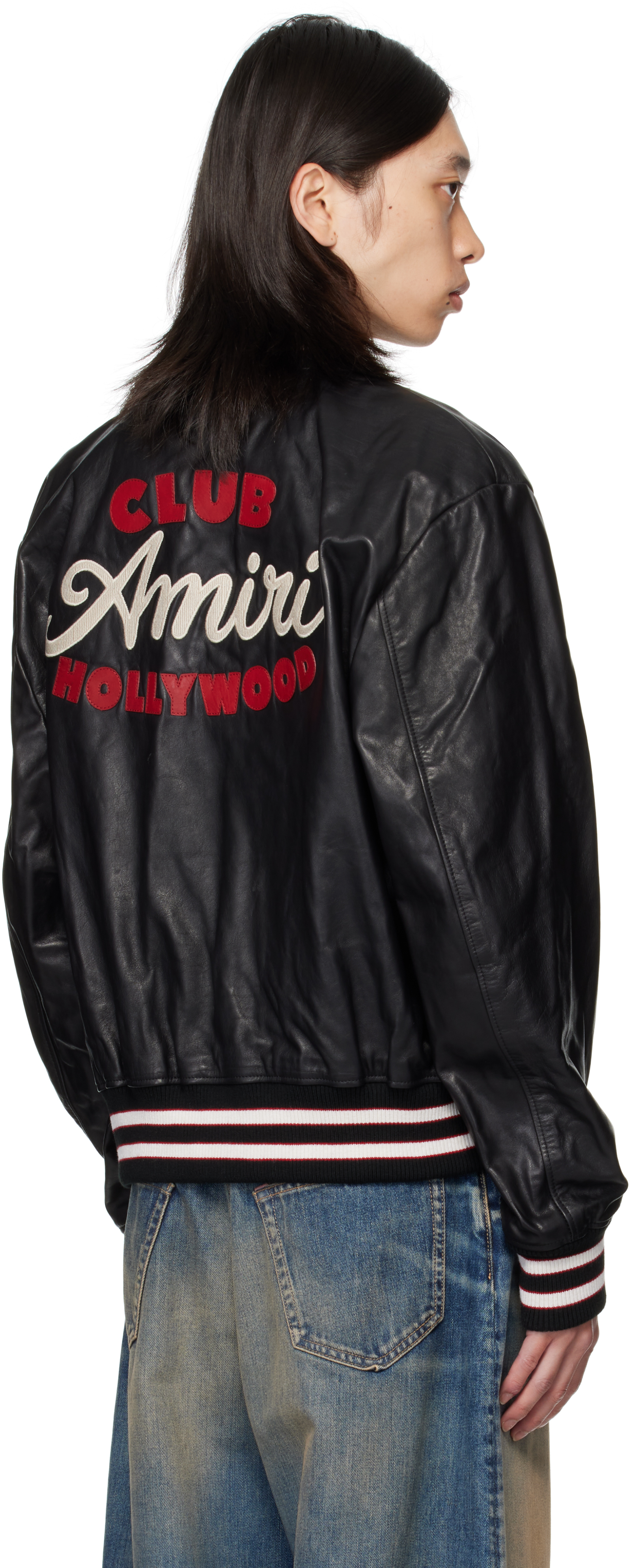 Amiri Black 'club ' Leather Varsity Jacket In Black