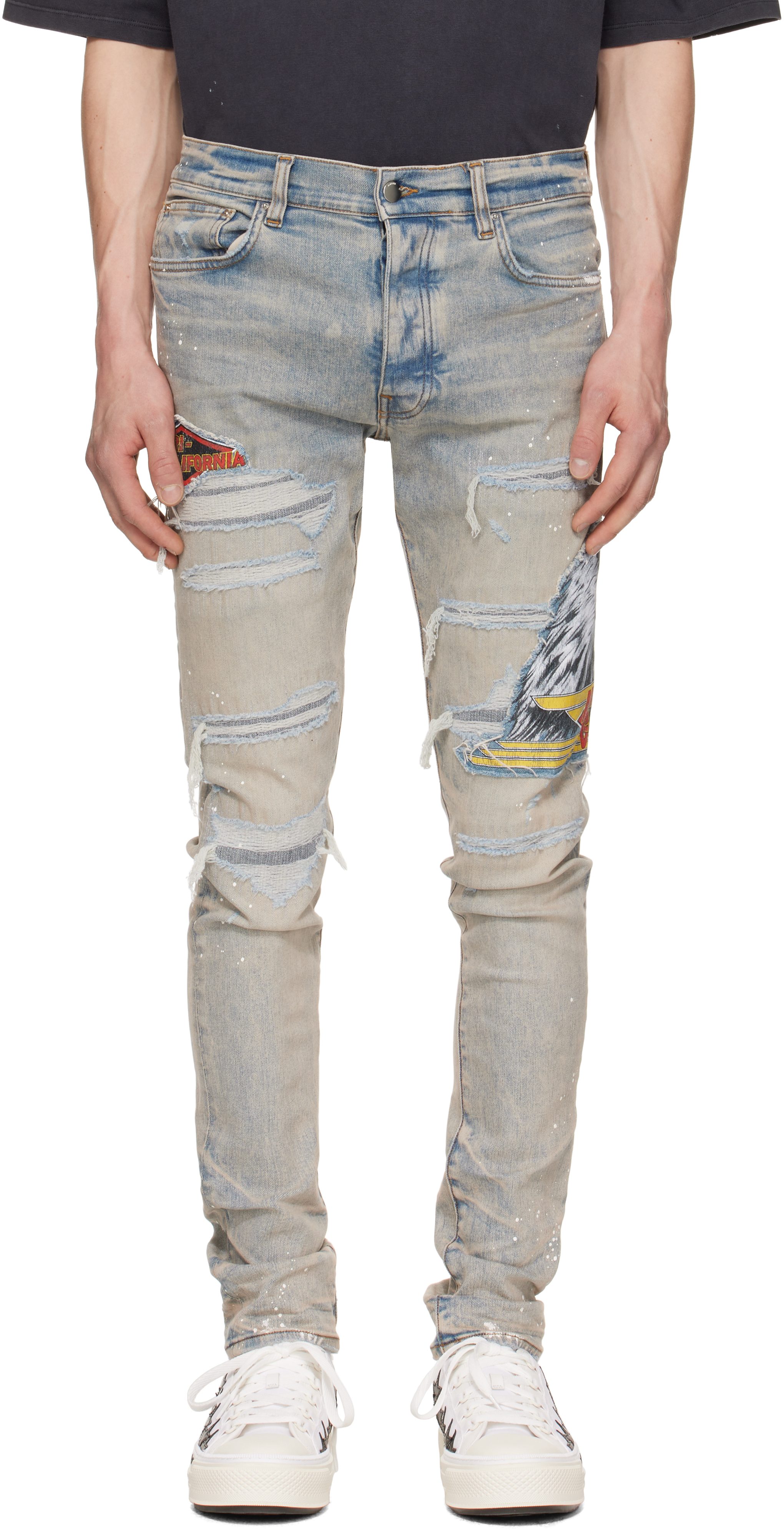 Jean Amiri Thrasher à Carreaux Laser Bleu Clair - Taille 30, Slim, Occasion Très Bon état