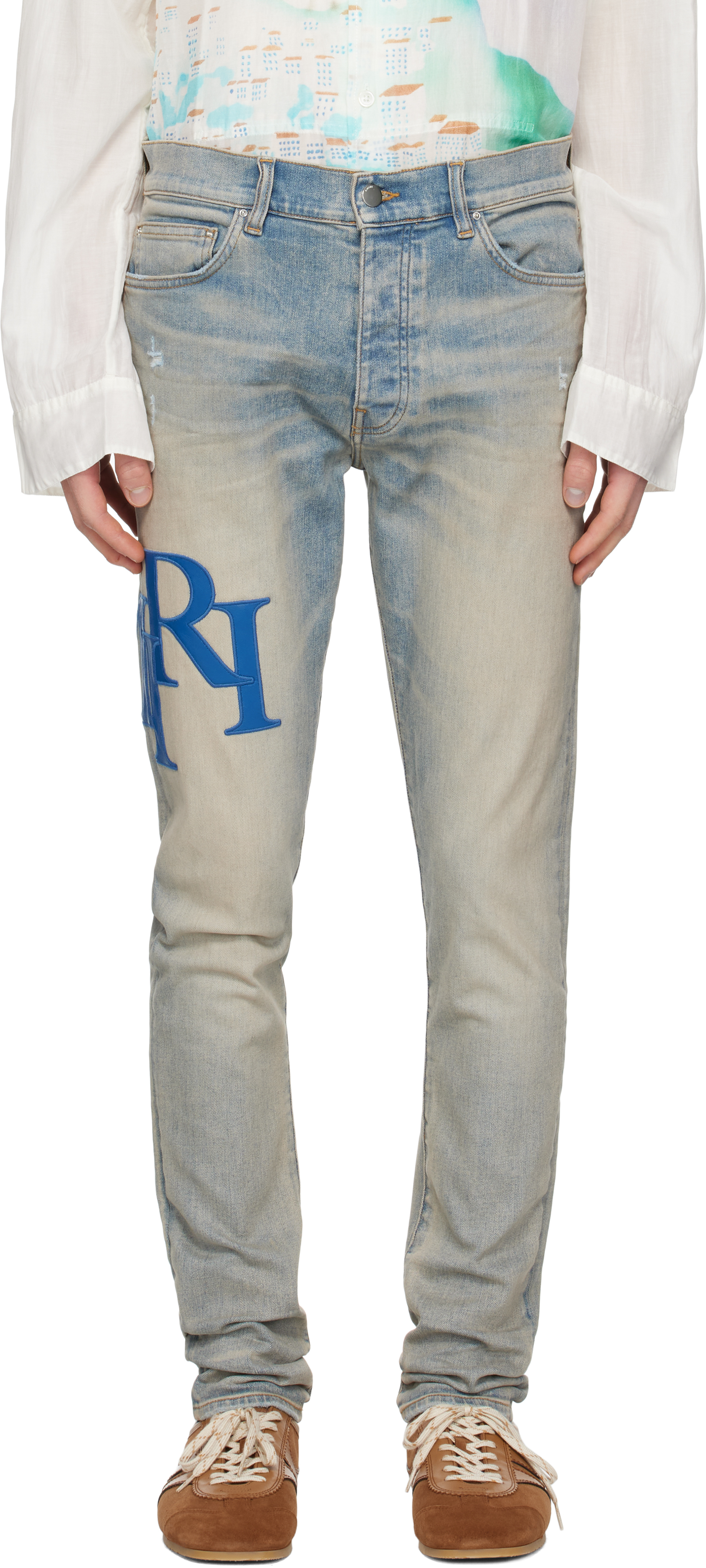 Blue Staggered Logo Skinny Jeans