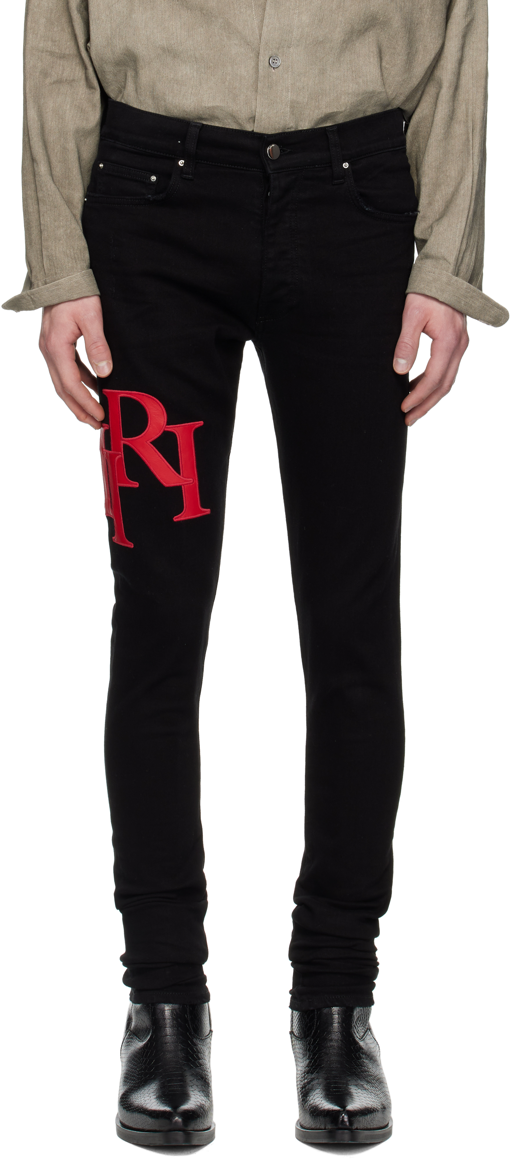 デニム・ジーパン Amiri STAGGERED LOGO SKINNY JEANS 0400022241459_ANTIQUEINDIGOBLA