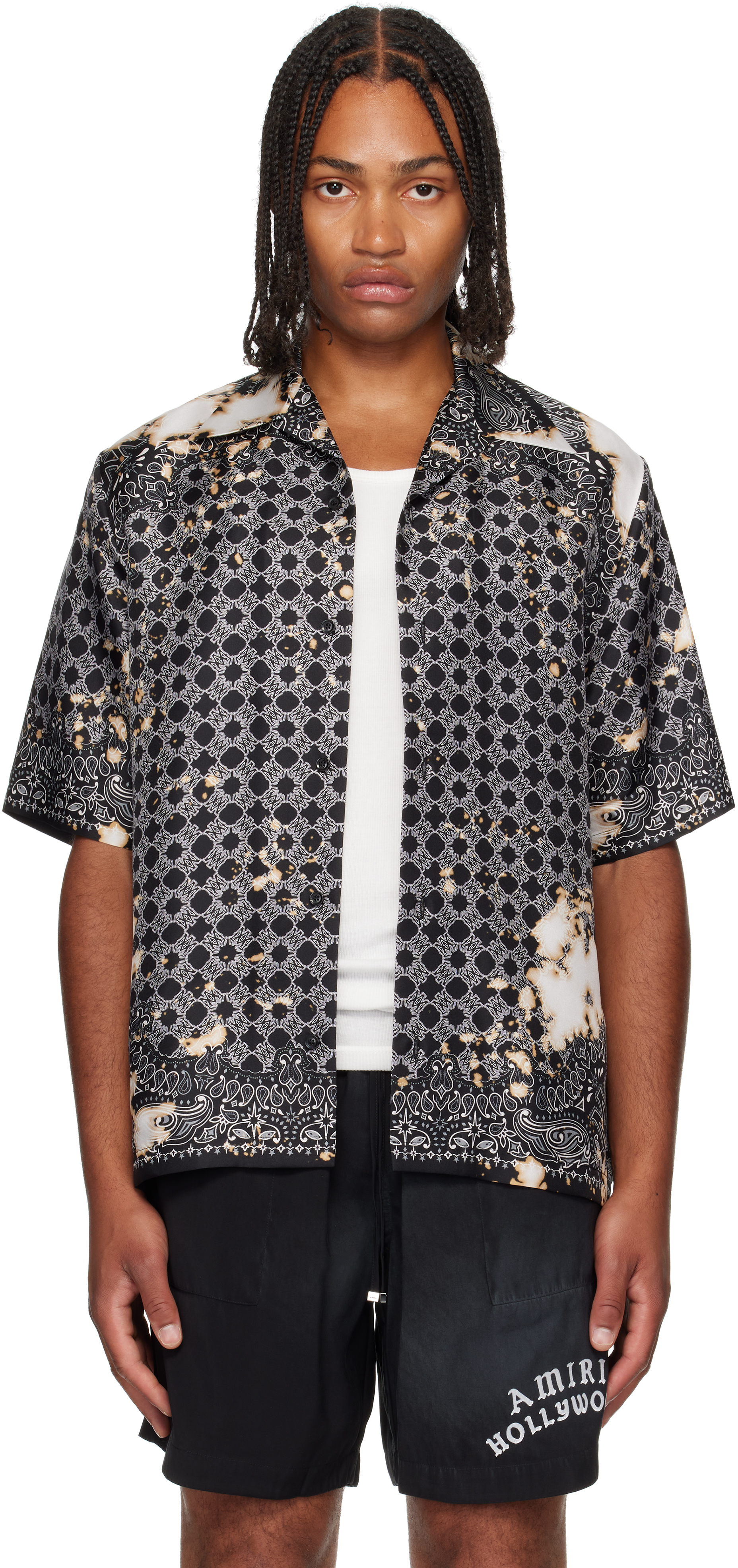 AMIRI Blue Bleach Bandana Bowling Shirt