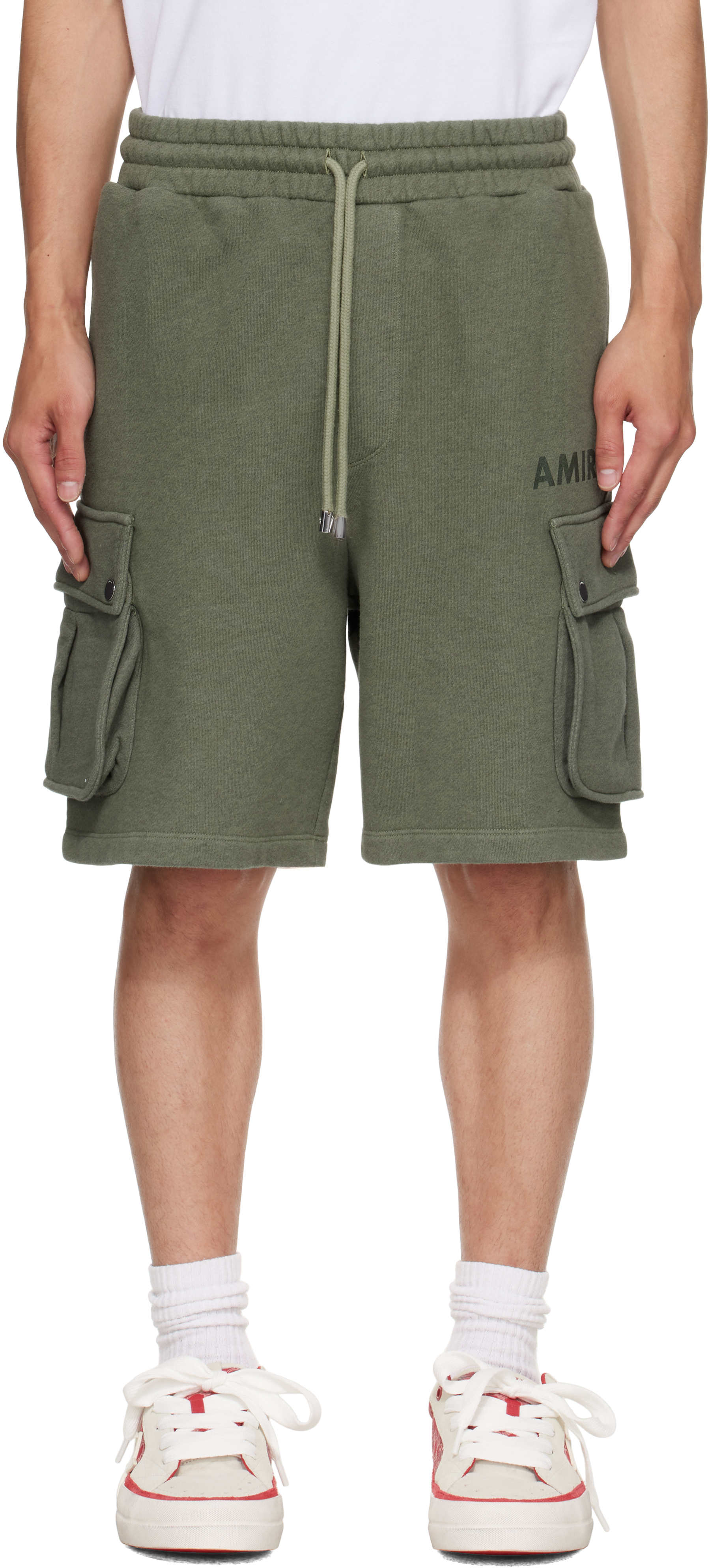 パンツ AMIRI ARMY STENCIL CARGO SHORT AMIRI: Khaki 'AMIRI' Stencil Cargo Shorts | SSENSE