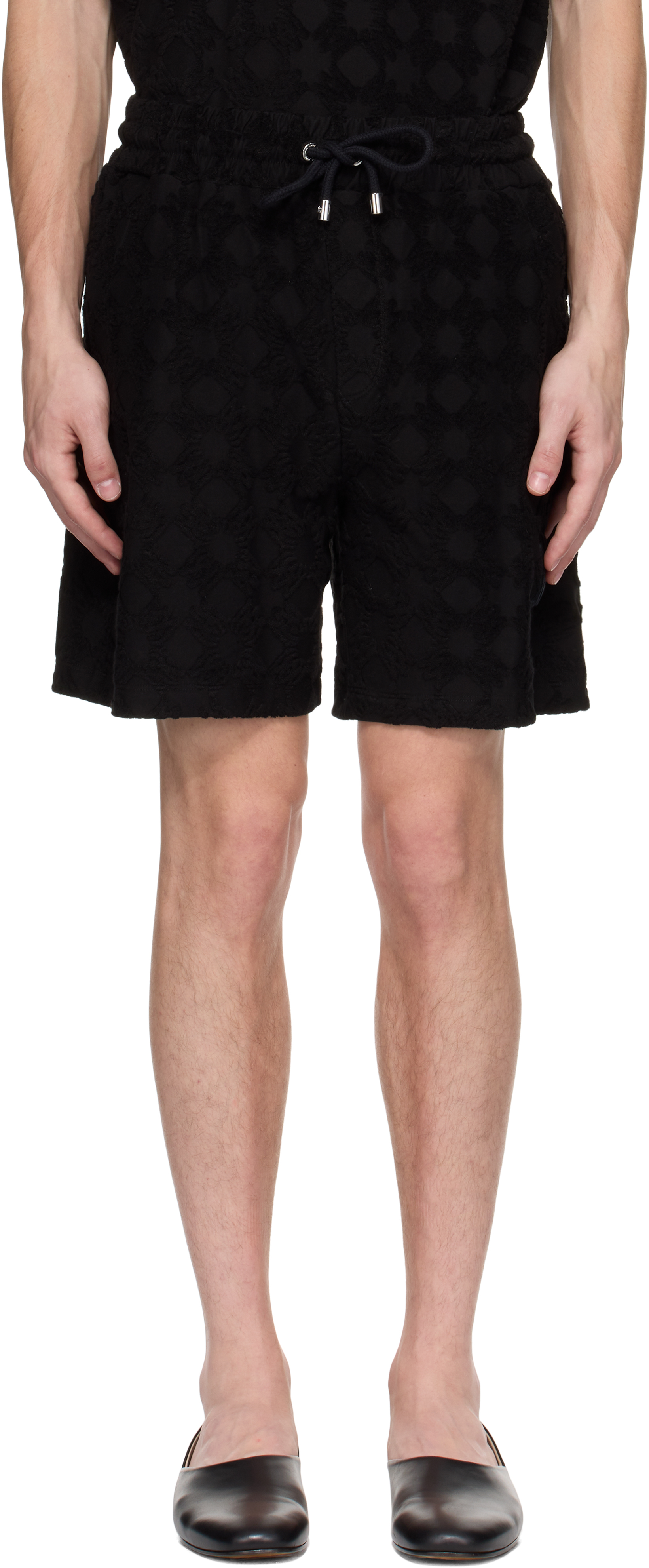 【関税込み】AMIRI ブラック MA Quad タオリング ショートパンツ AMIRI: ブラック MA Quad タオリング ショートパンツ | SSENSE 日本