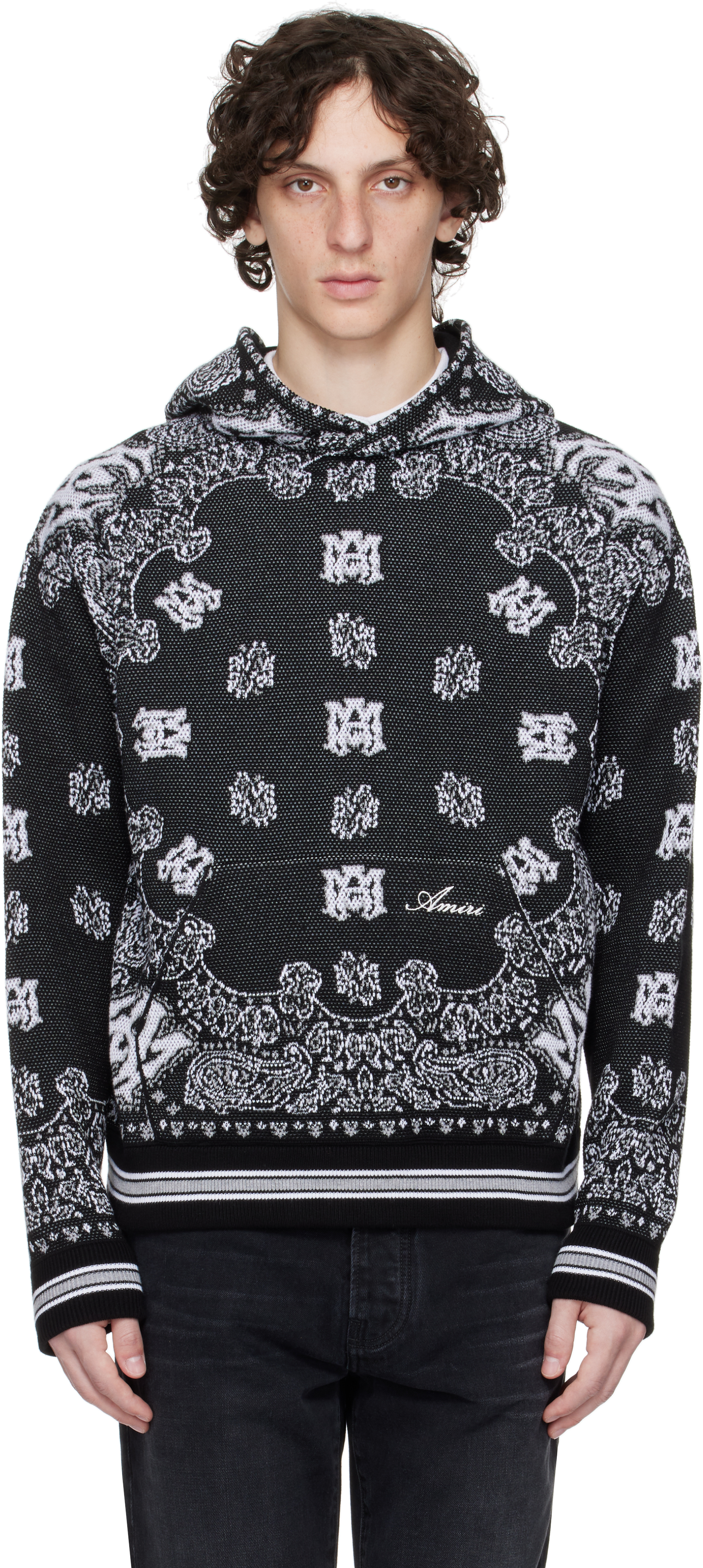 AMIRI ブラック Bandana フーディ AMIRI: ブラック Bandana フーディ | SSENSE 日本