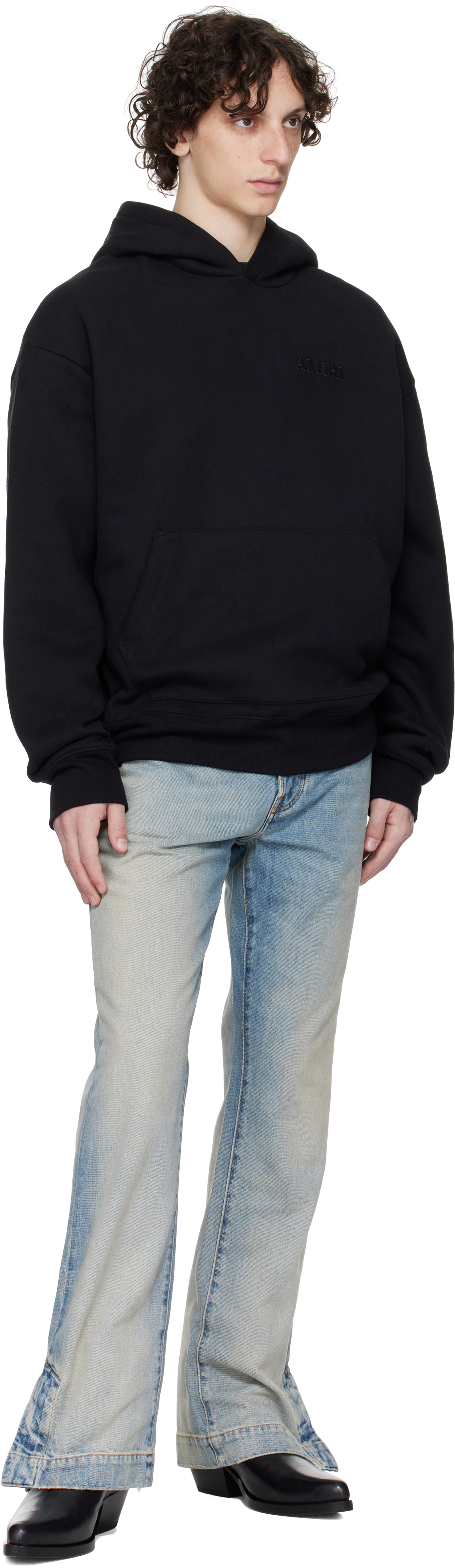 Amiri Black Hoodie With Fixed Hood And Logo Lettering On Front And Rear