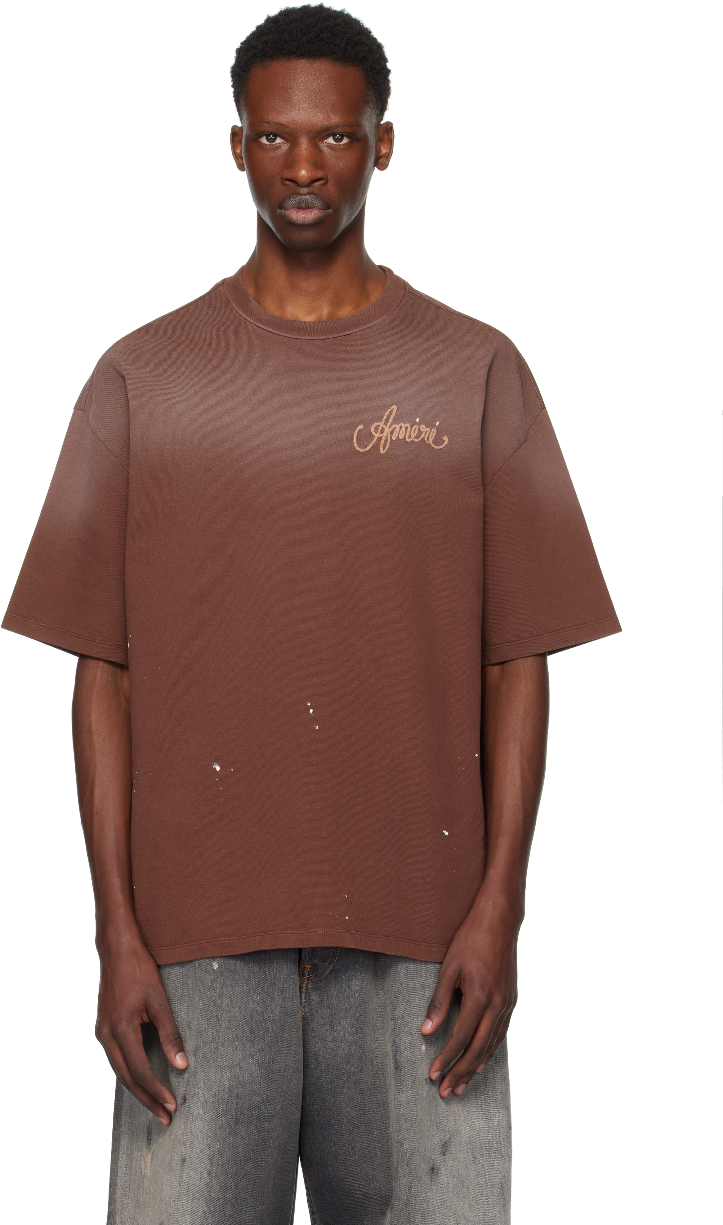 Amiri Mens Walnut Brown Design Studio Embroidered Cotton T-shirt In Brown