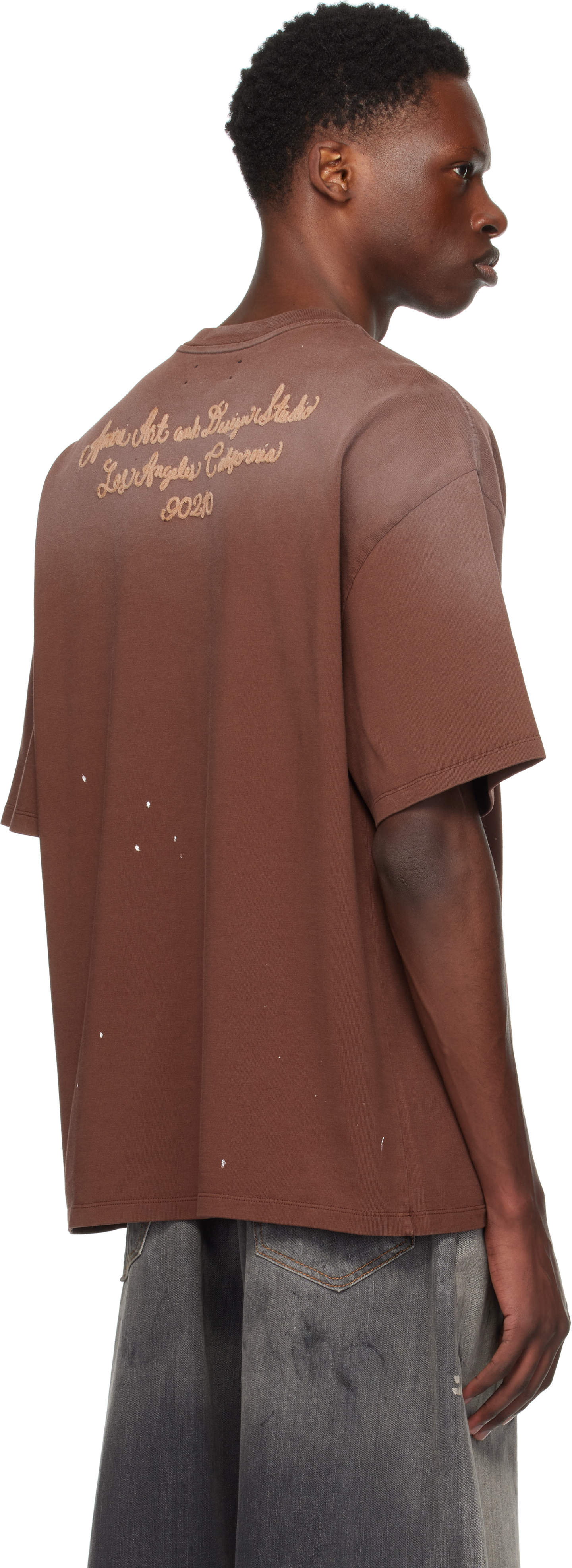 Amiri Mens Walnut Brown Design Studio Embroidered Cotton T-shirt In Brown