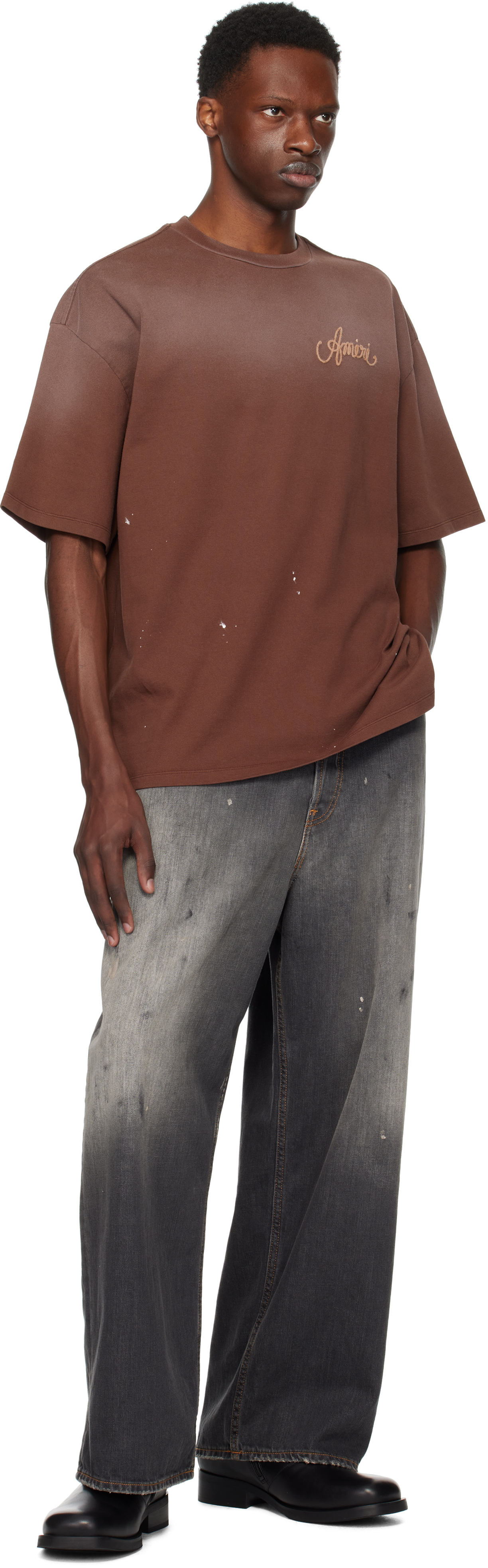 Amiri Mens Walnut Brown Design Studio Embroidered Cotton T-shirt In Brown