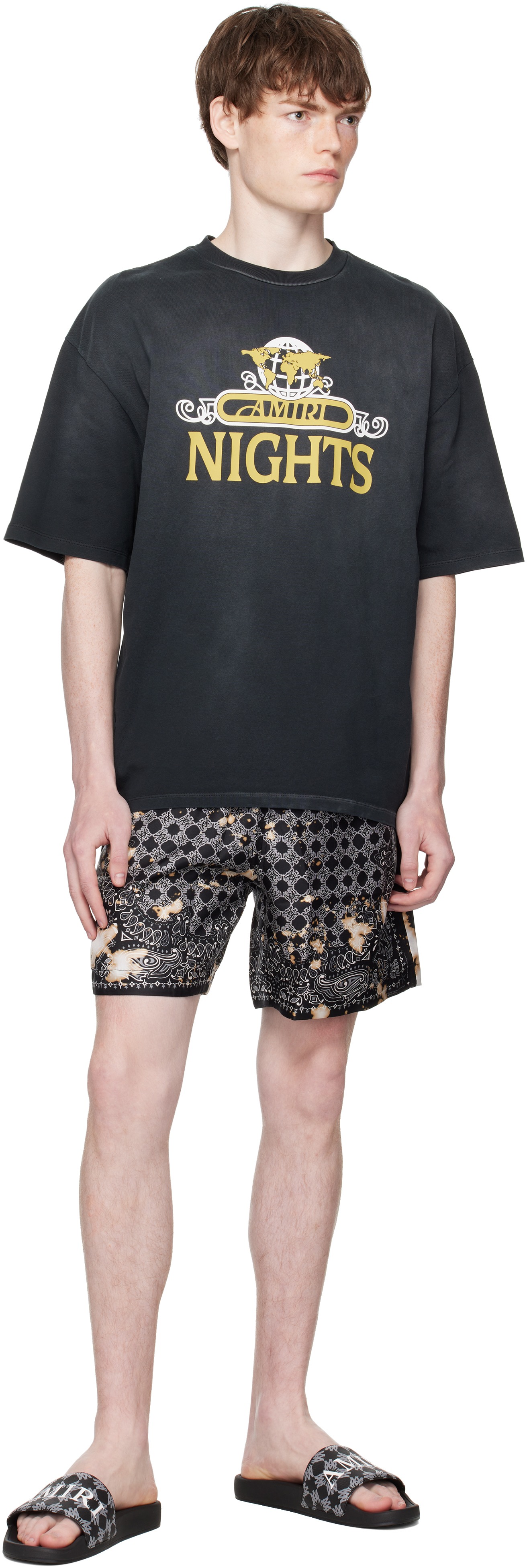 Amiri Night Graphic Print Crew Neck Short Sleeves In Black