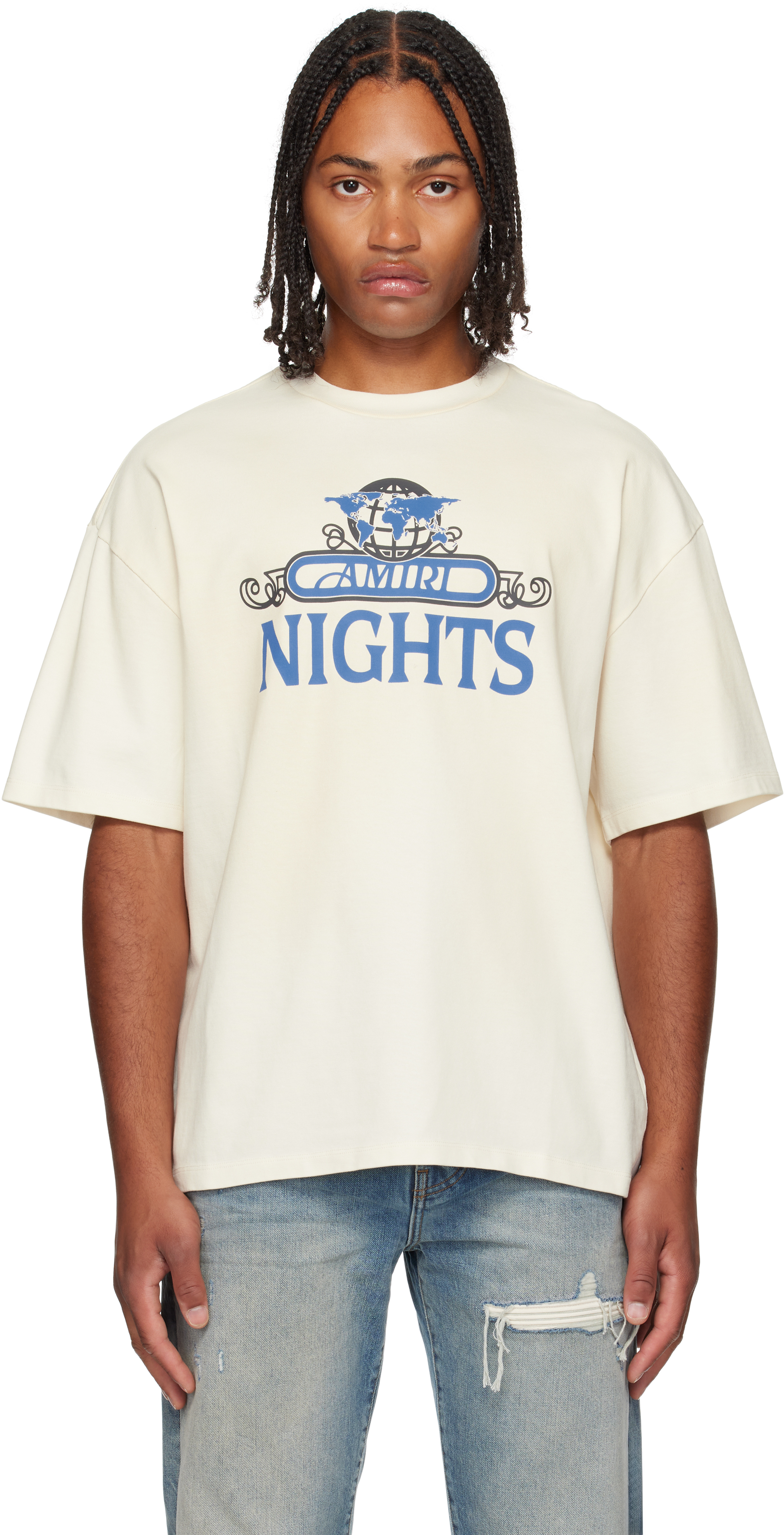 国内配送【AMIRI】オーバーサイズ Tシャツ AMIRI: オフホワイト 'AMIRI Nights' オーバーサイズ Tシャツ