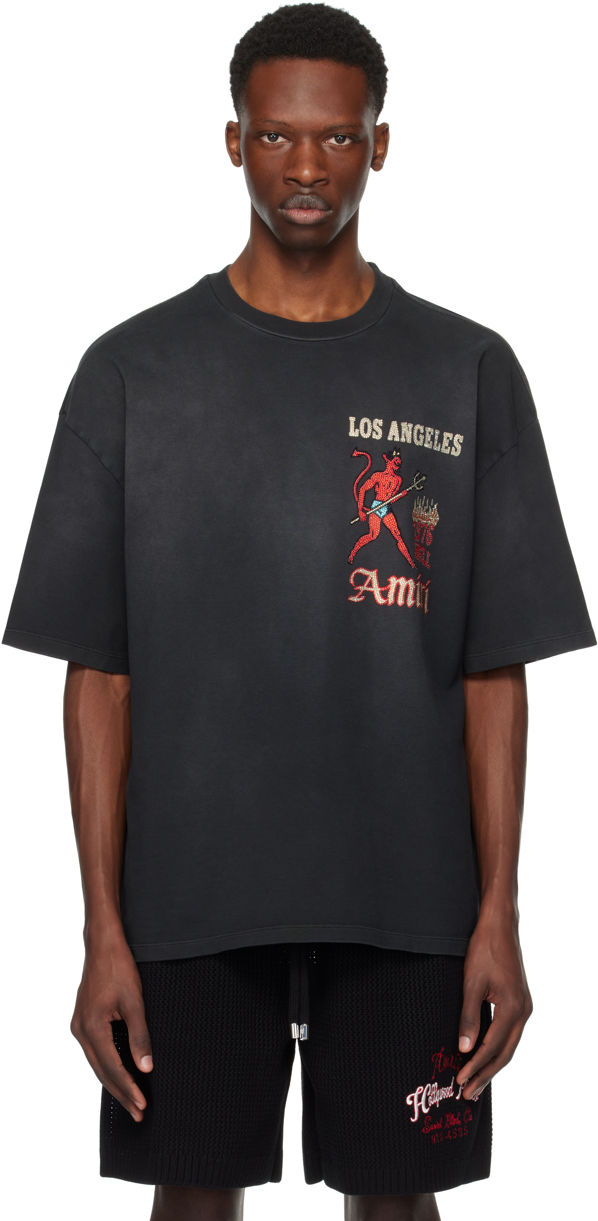 Amiri Mens Black Crystal-embellished Sinners Cotton-jersey T-shirt Xl In Black
