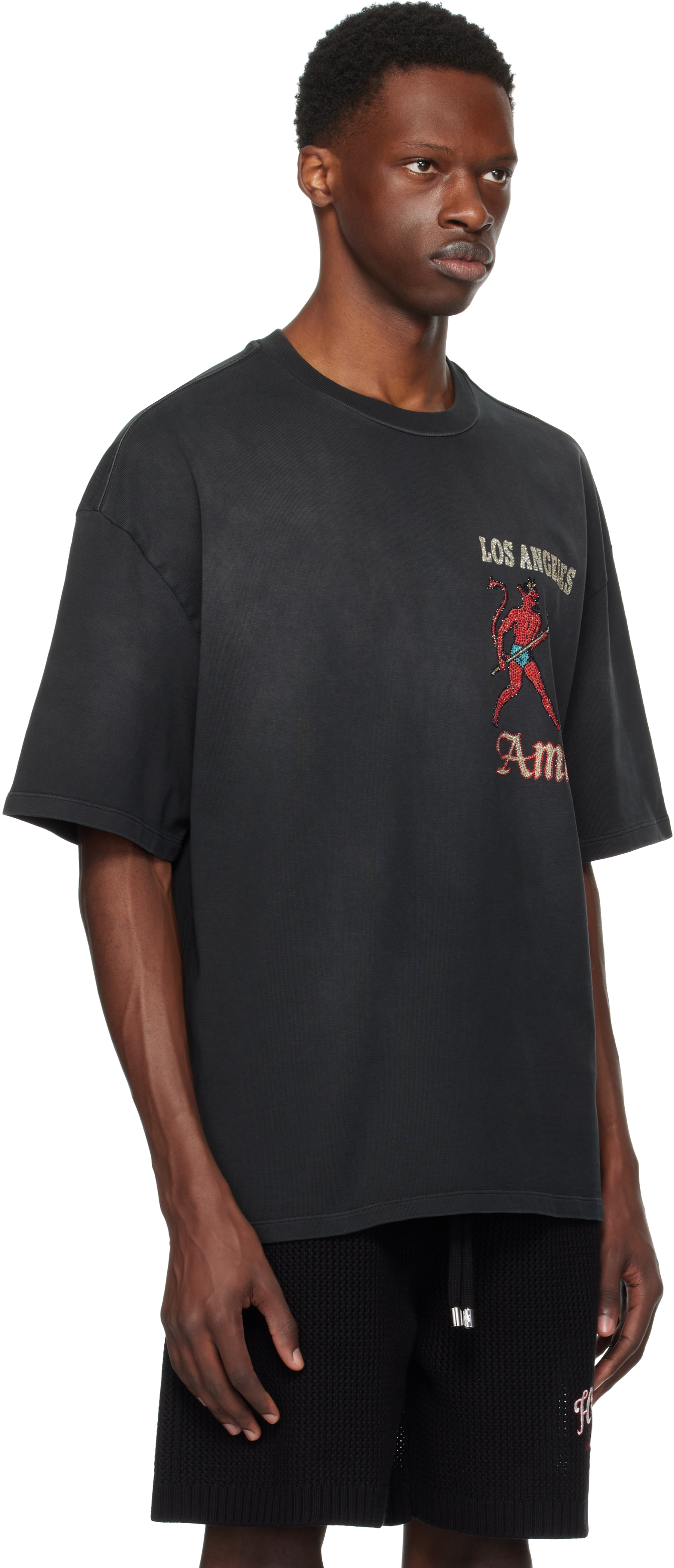 Amiri Mens Black Crystal-embellished Sinners Cotton-jersey T-shirt Xl In Black