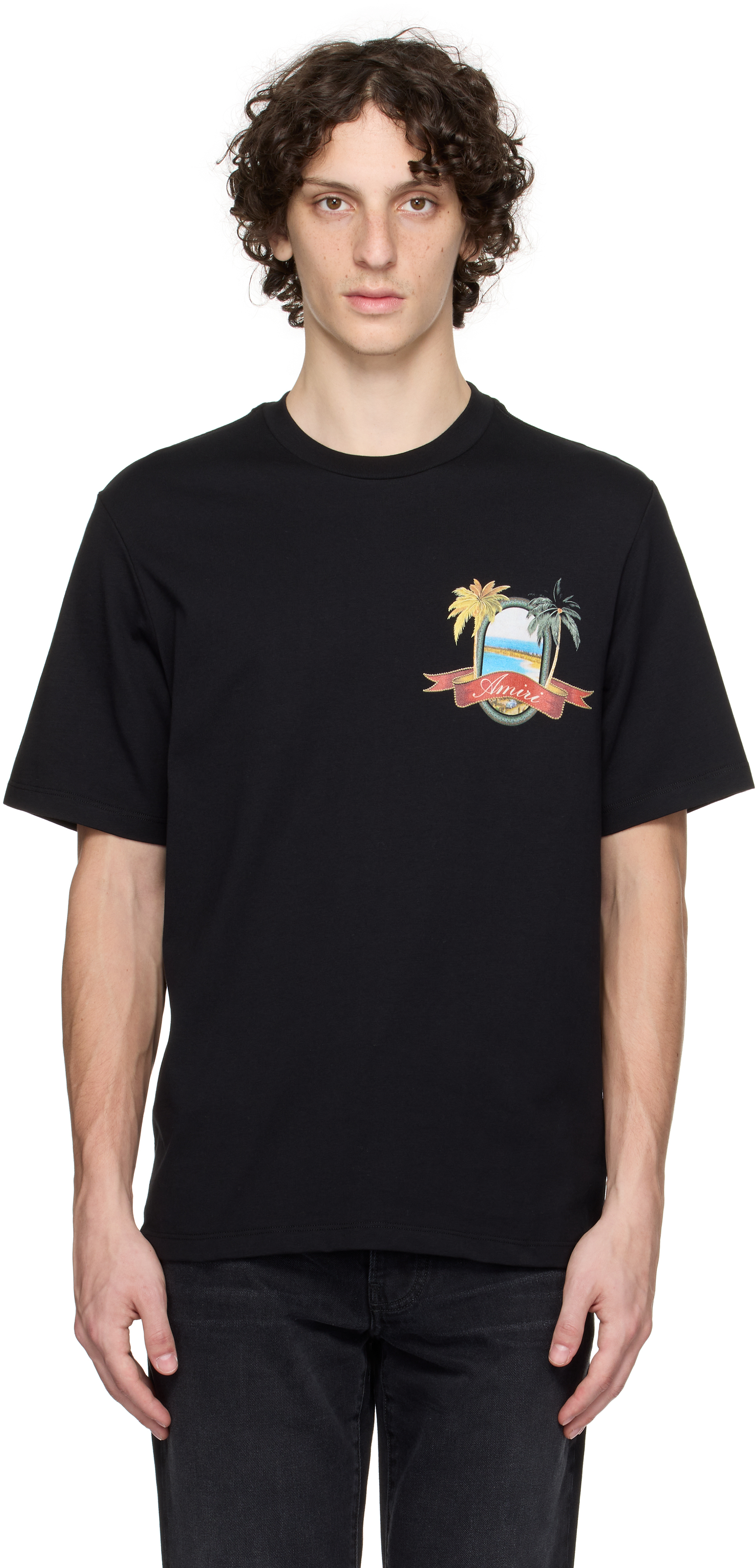 Amiri Black T-shirt With Logo Print And Graphic Design In Black