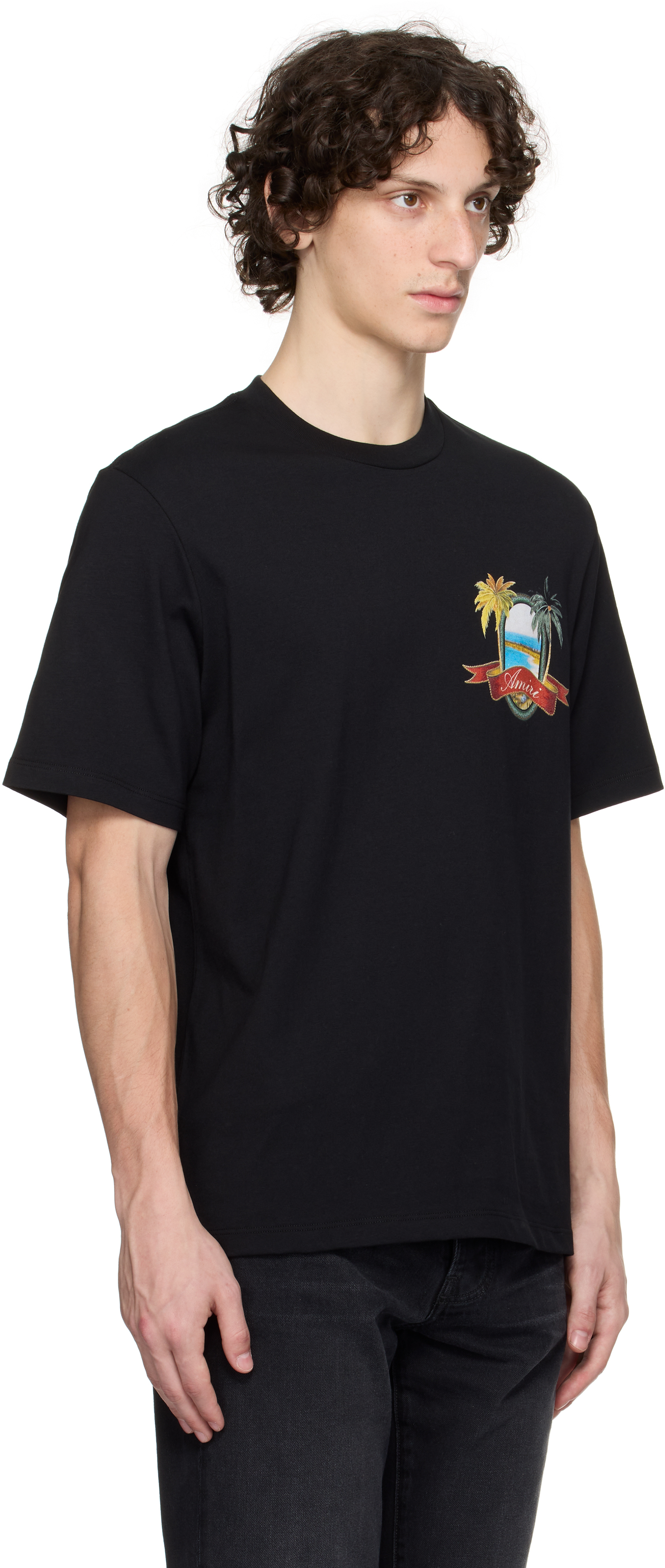 Amiri Black T-shirt With Logo Print And Graphic Design In Black