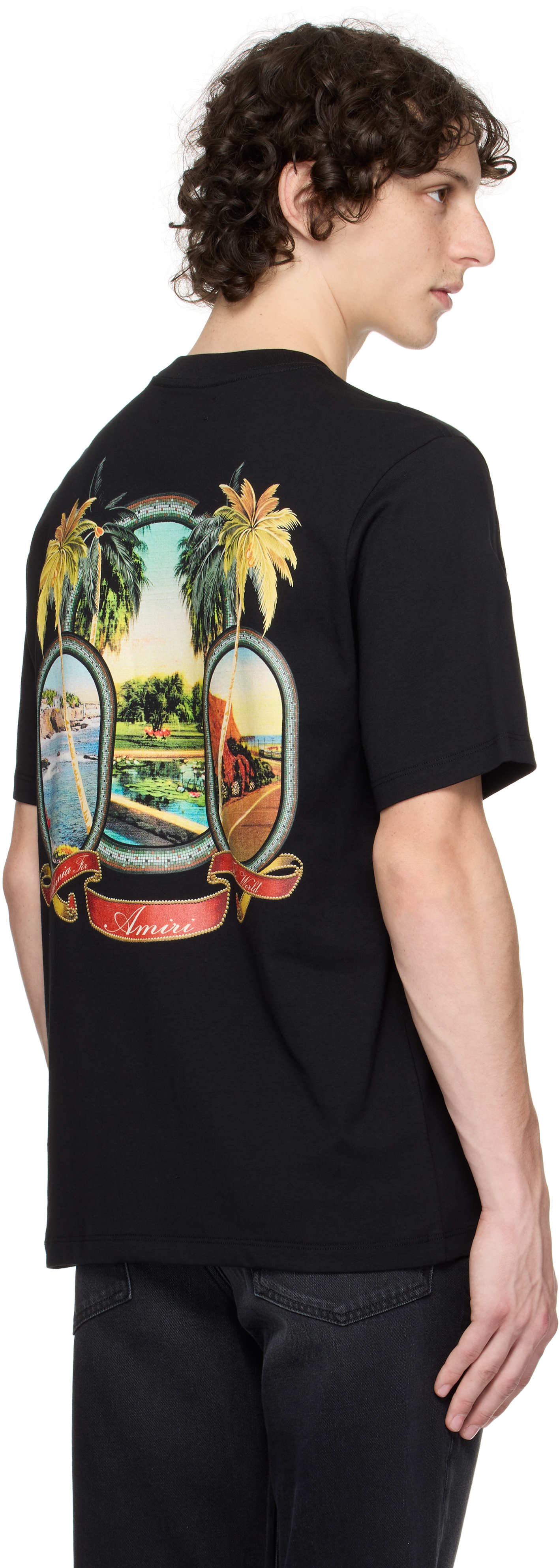 Amiri Black T-shirt With Logo Print And Graphic Design In Black