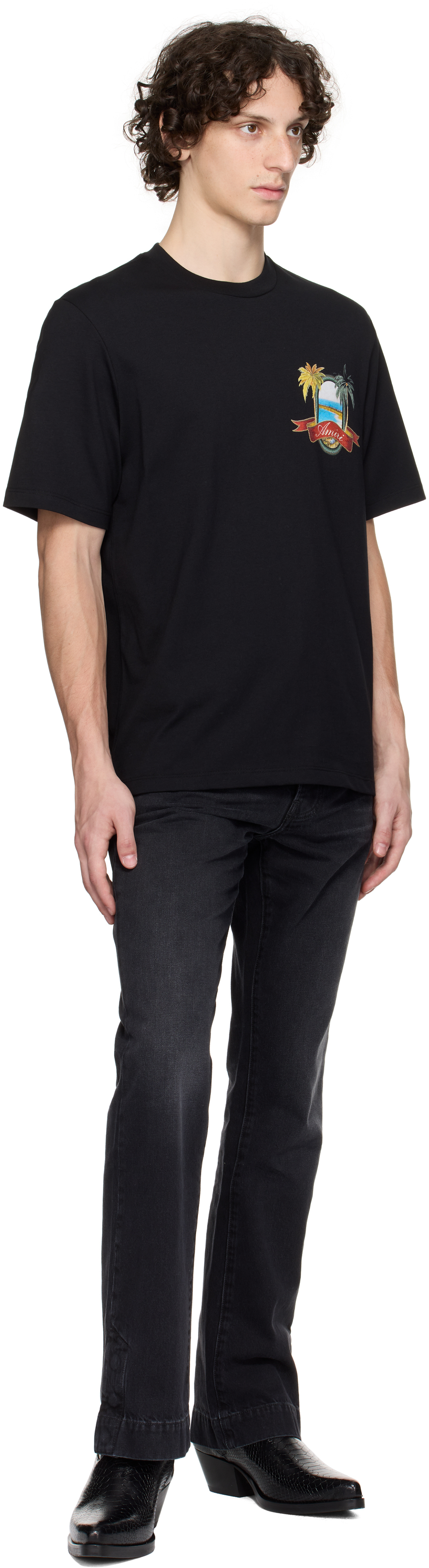 Amiri Black T-shirt With Logo Print And Graphic Design In Black