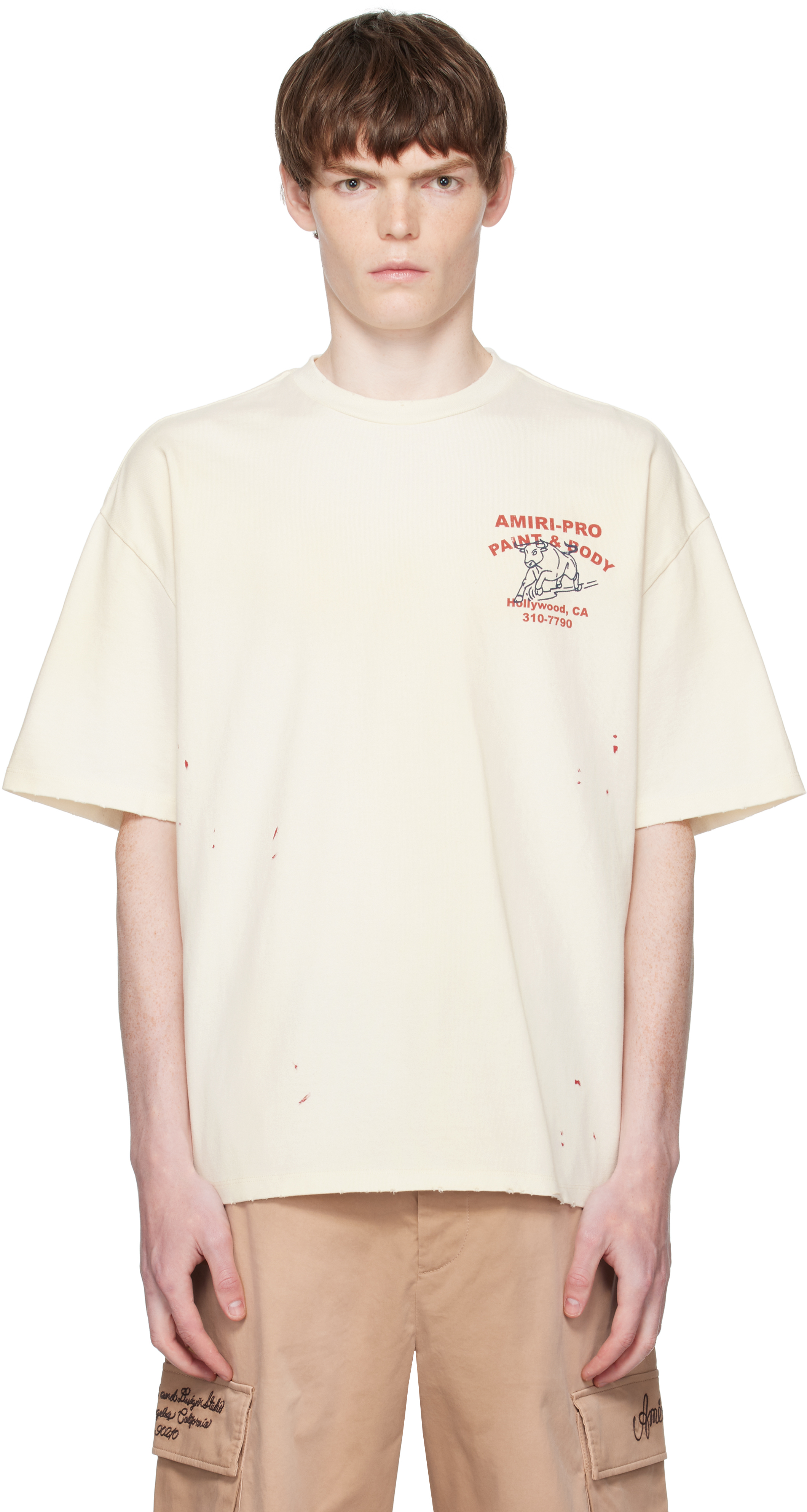 Beige 'AMIRI' Bull Oversized T-shirt by AMIRI on Sale