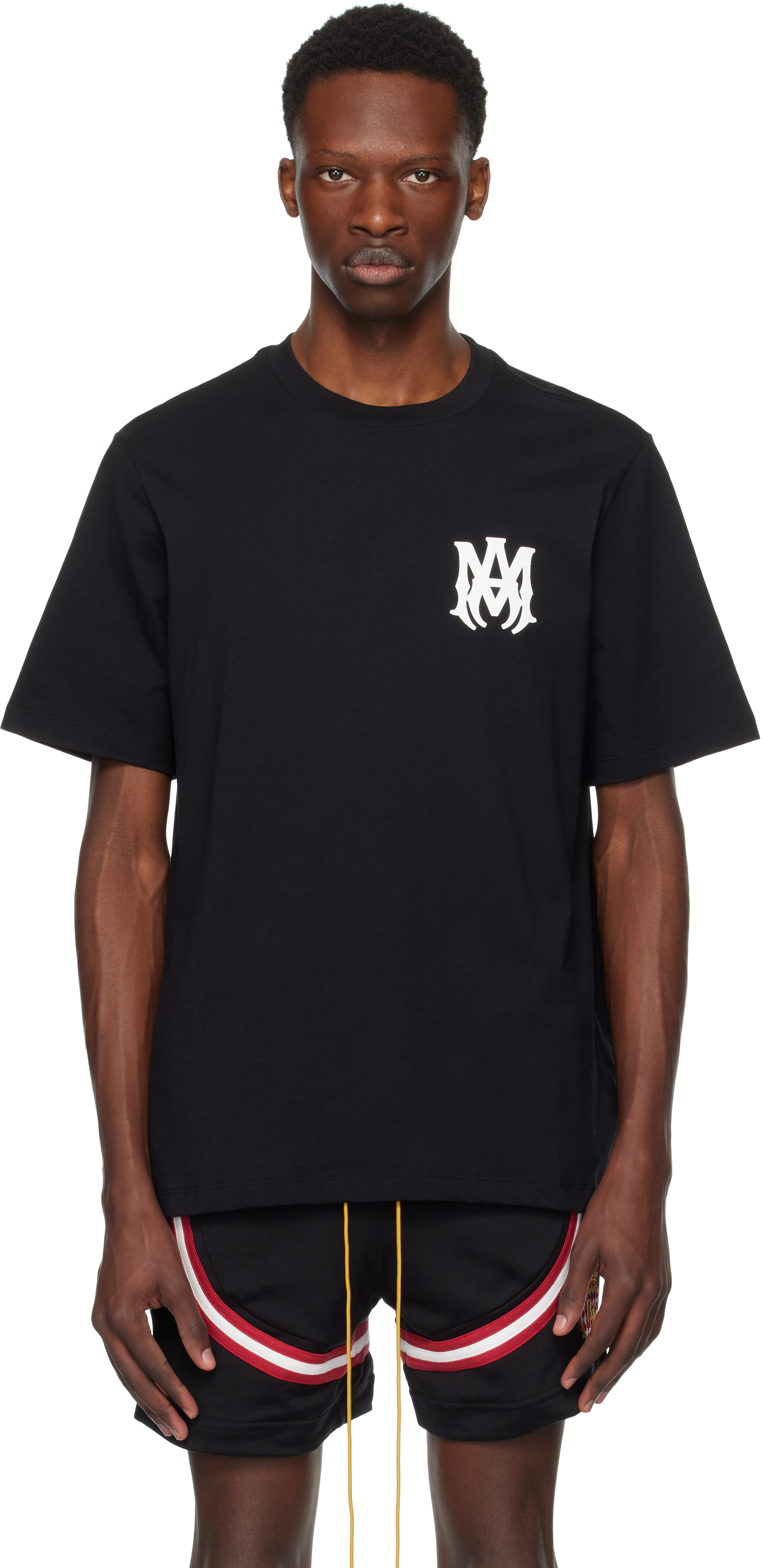 AMIRI☆ロゴ プリント コットン Tシャツ 人気 Black 半袖 メンズ