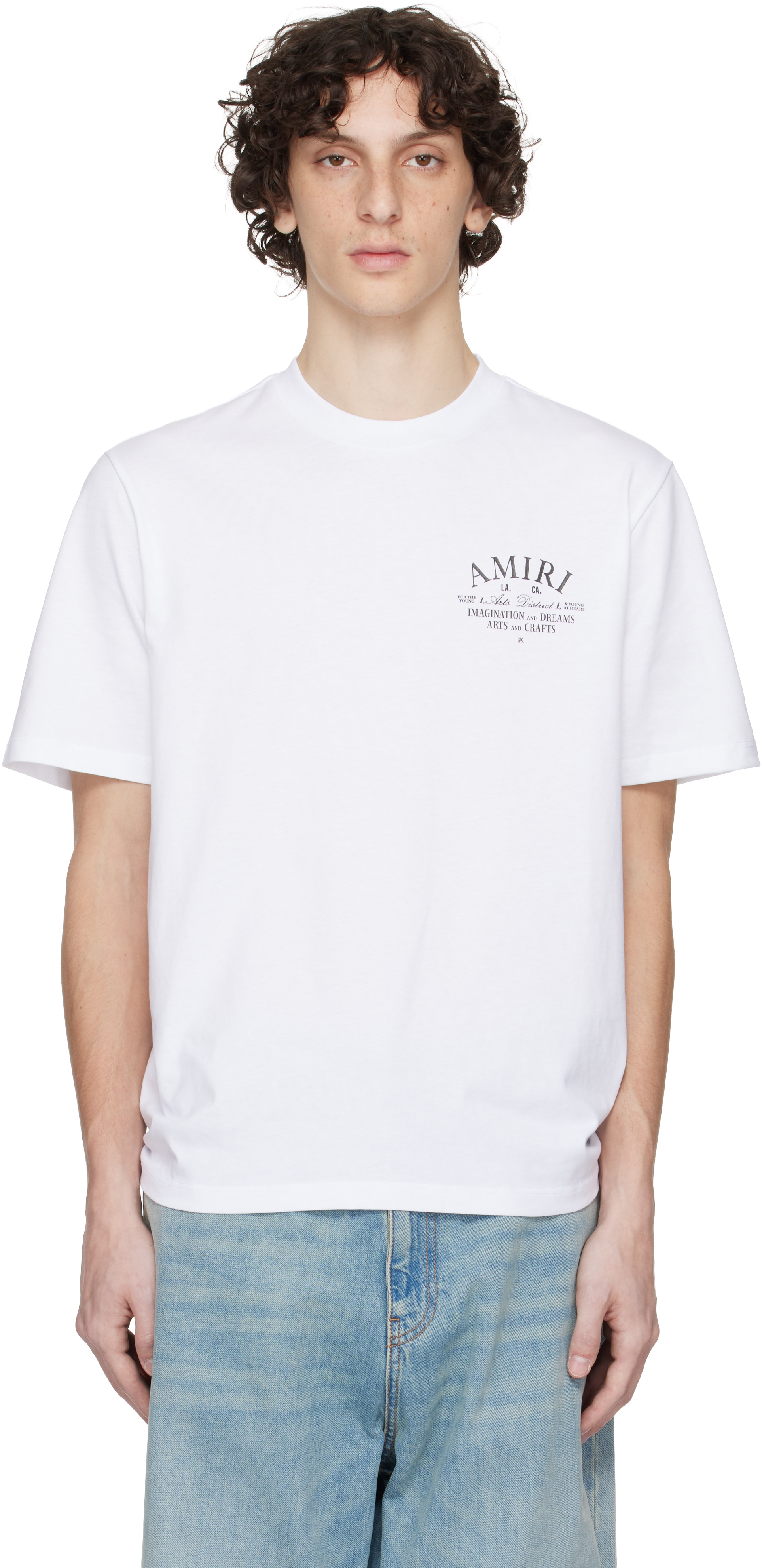 Amiri White Crewneck T-shirt With Logo Print On The Front In Cotton Man In Gray