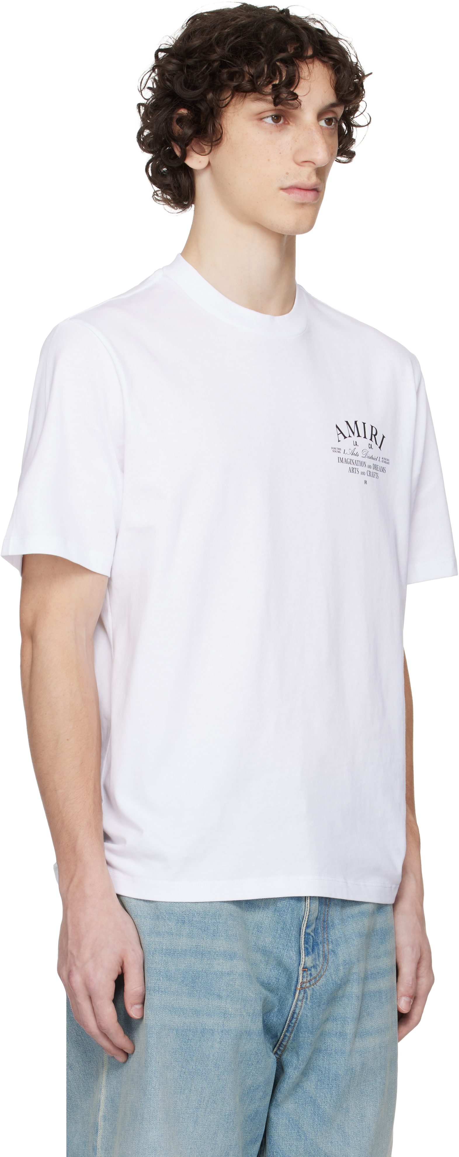 Amiri White Crewneck T-shirt With Logo Print On The Front In Cotton Man In Gray