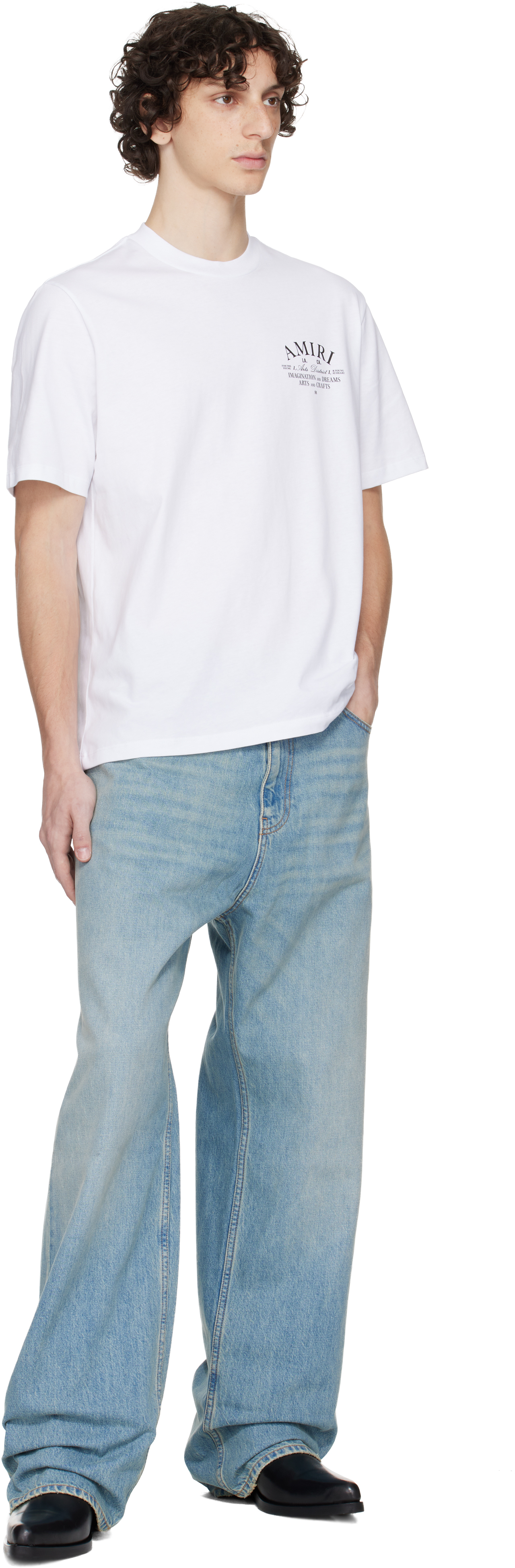 Amiri White Crewneck T-shirt With Logo Print On The Front In Cotton Man In Gray