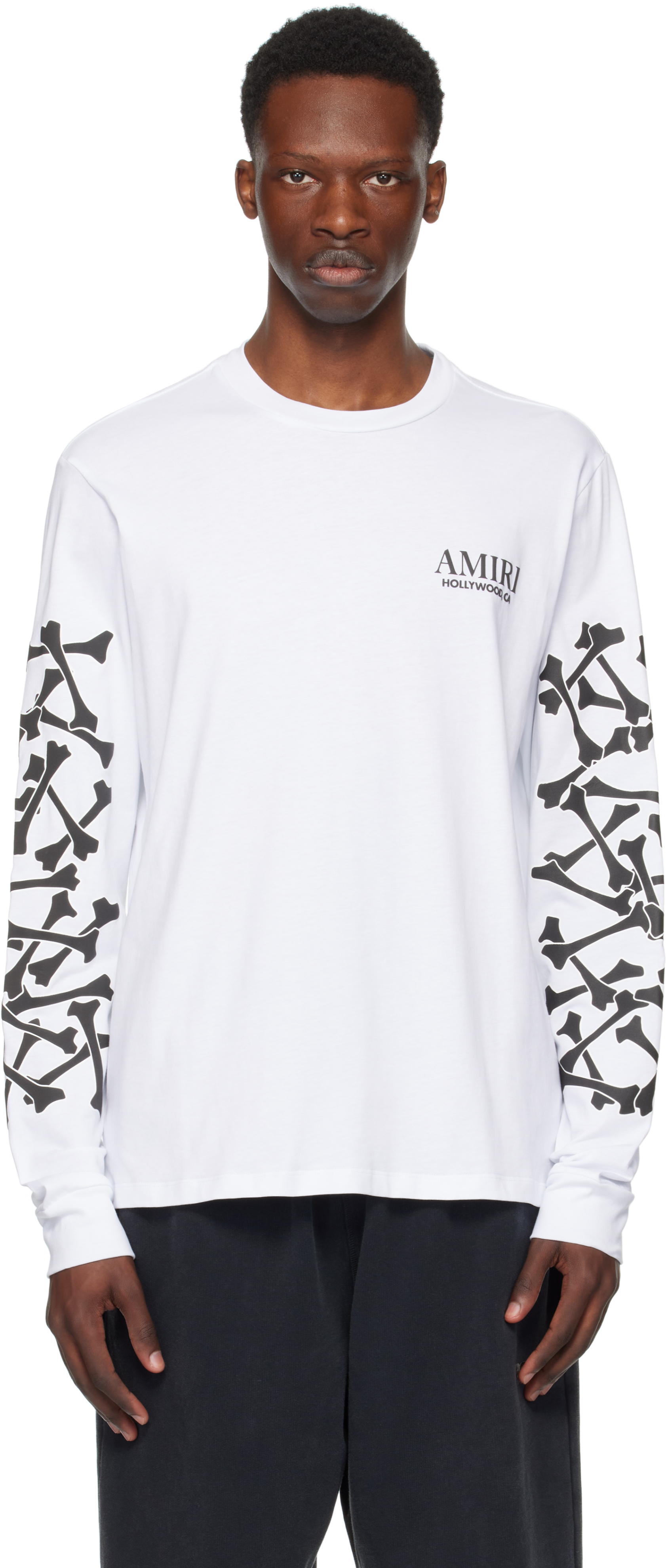 Amiri Stacked Bones Crewneck Sweater With Graphic Print In White