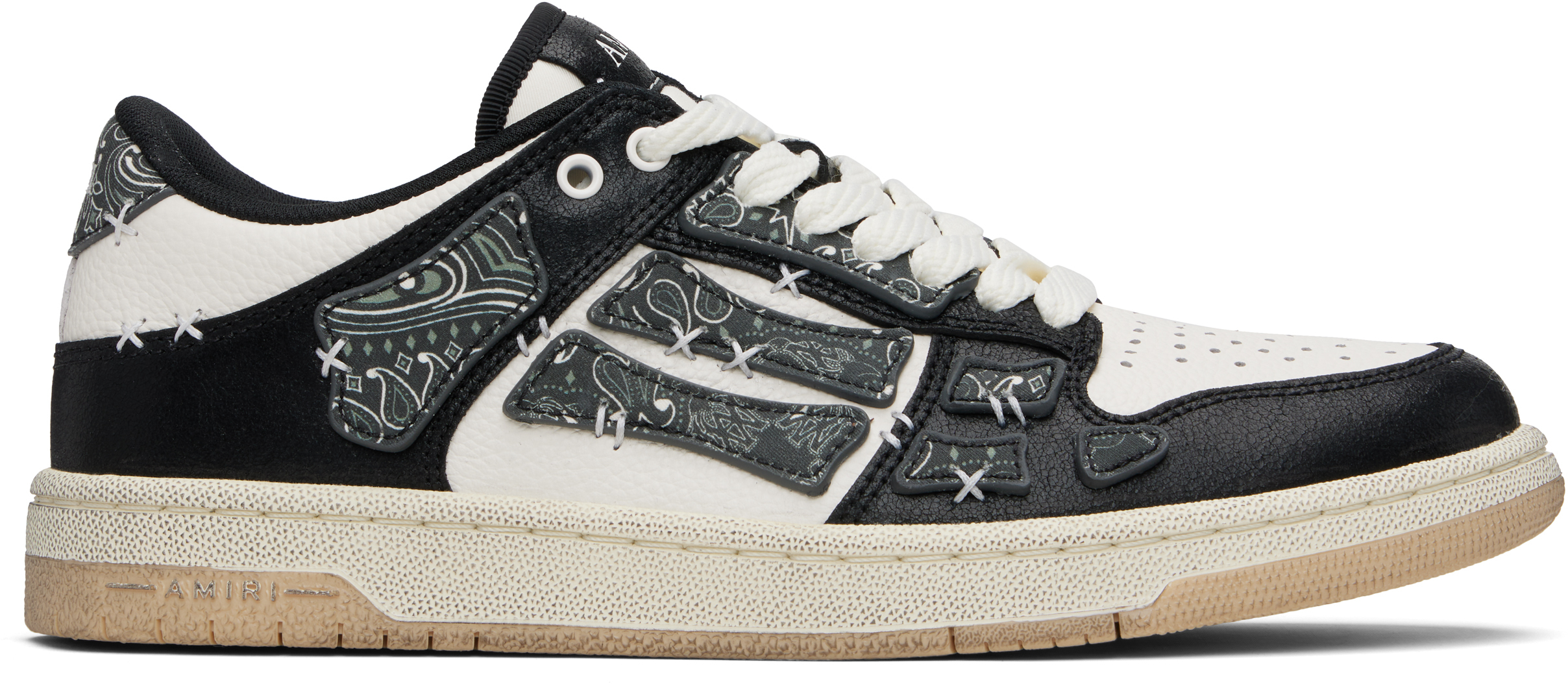 ★関税込み★ AMIRI BLACK AND WHITE BANDANA SNEAKERS AMIRI: Black & White Bandana Skel Top Low Sneakers | SSENSE