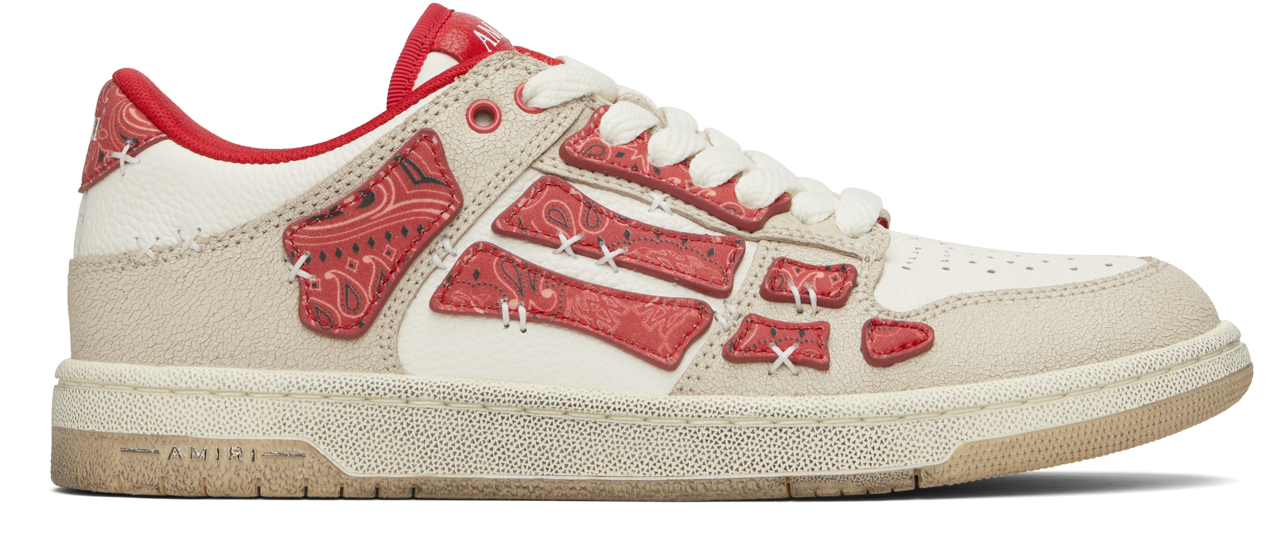 Red & White Bandana Skel Top Low Sneakers by AMIRI on Sale display picture 2