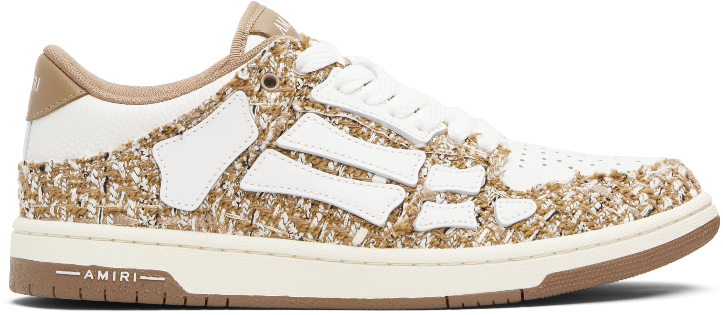 AMIRI: Beige Bouclé Skel Top Low Sneakers | SSENSE AMIRI: Beige Bouclé Skel Top Low Sneakers | SSENSE