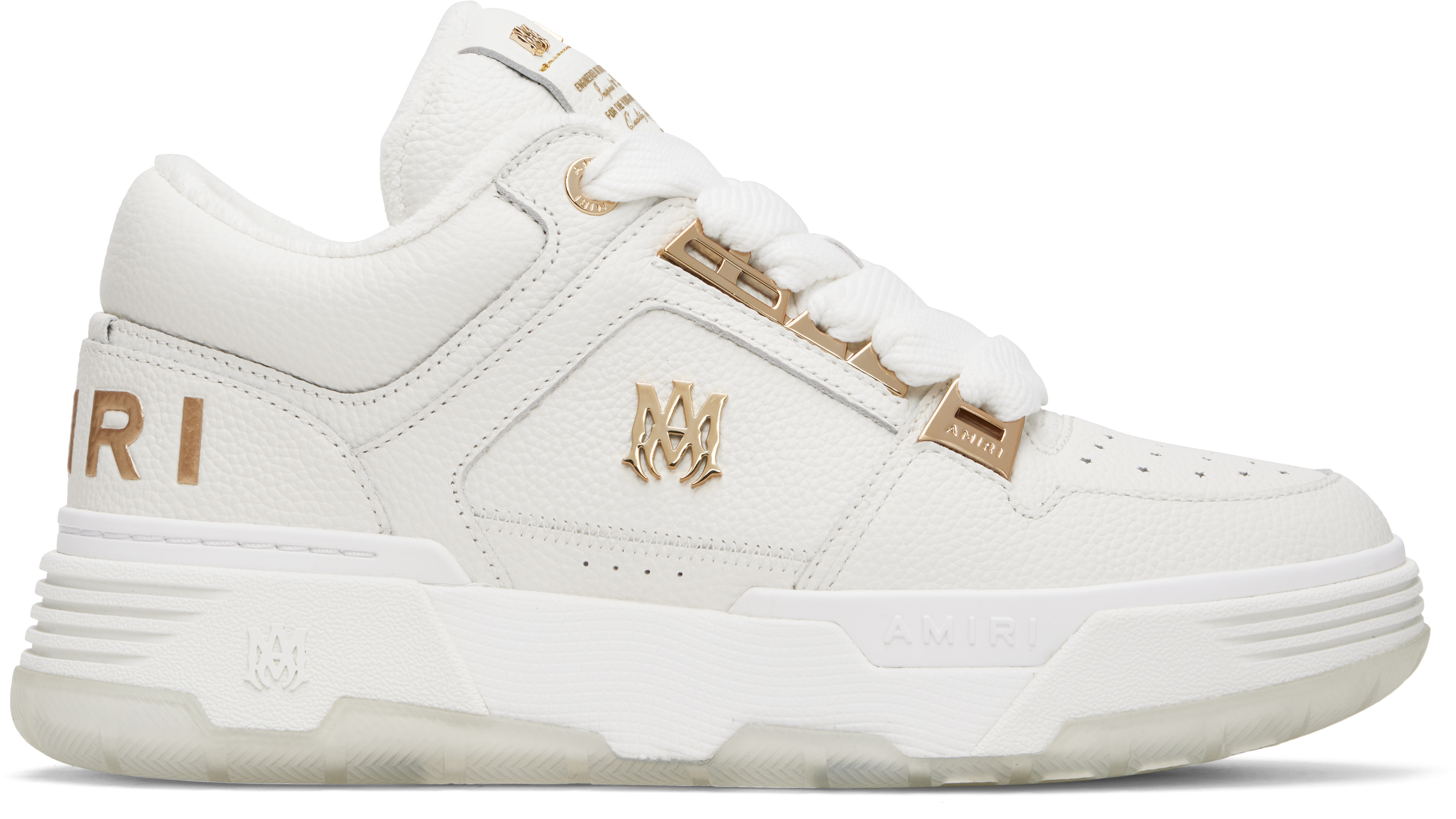 新作!! 爆カッコイイ！！AMIRI スニーカー white×gold AMIRI: White Metallic MA-1 Sneakers | SSENSE