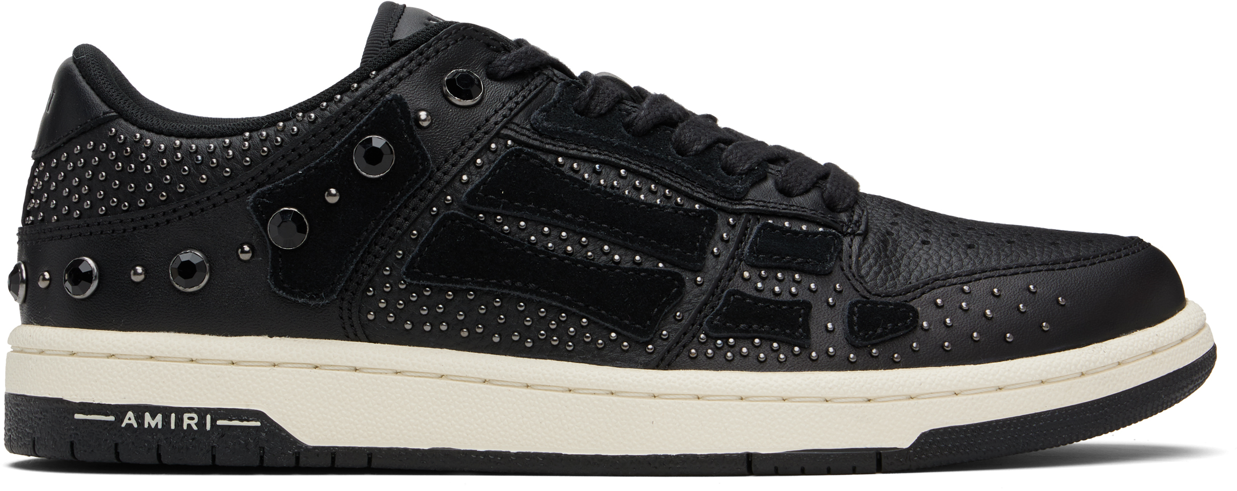 Amiri Two-tone Leather Skel Sneakers With Textured Finish In Black