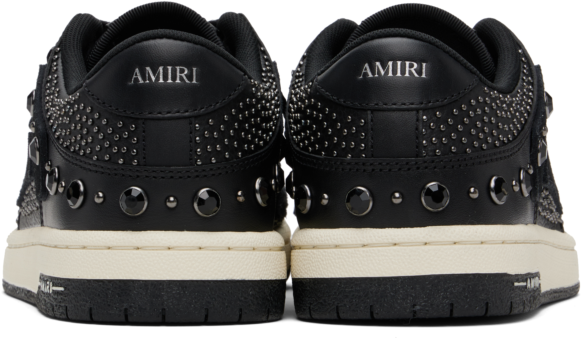 Amiri Two-tone Leather Skel Sneakers With Textured Finish In Black