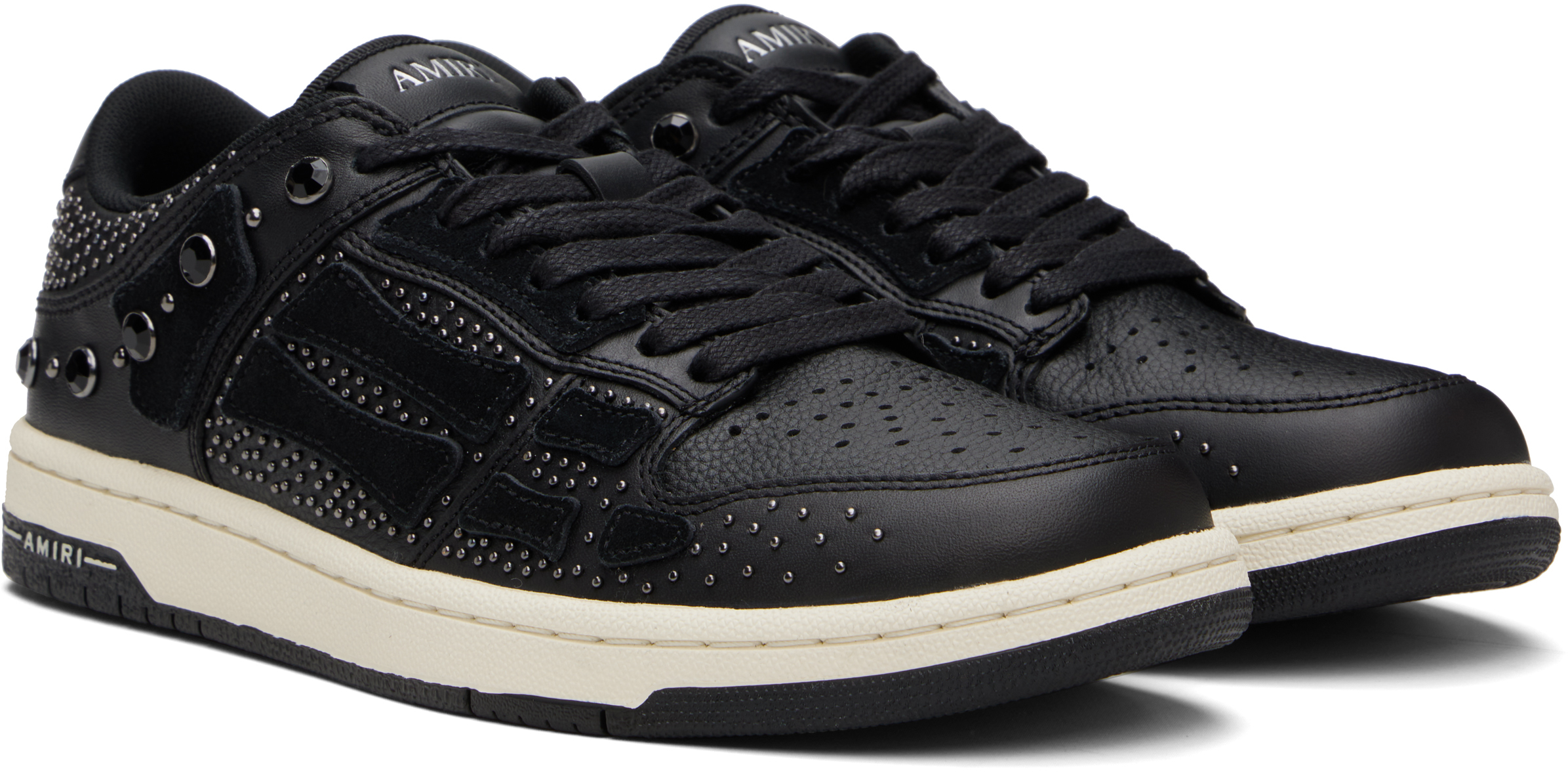 Amiri Two-tone Leather Skel Sneakers With Textured Finish In Black