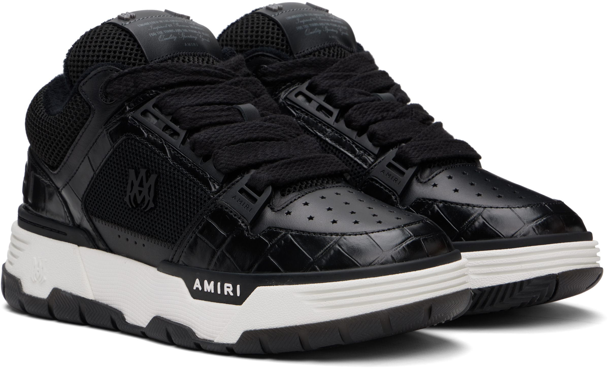 Amiri Ma-1 Croc-effect Trimmed Mesh And Leather Sneakers In Black